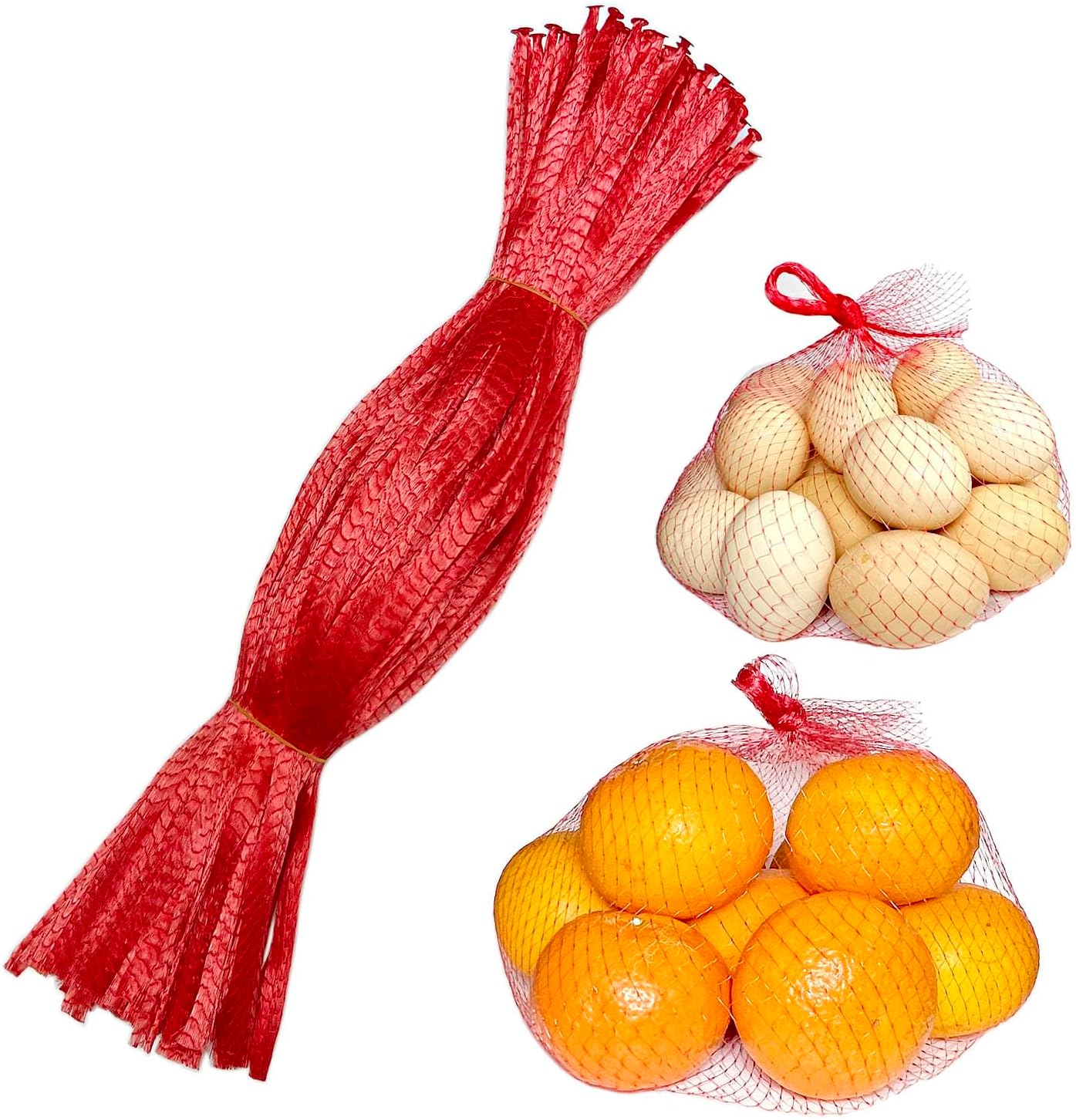 100Pcs Reusable Mesh Produce Bags Nylon Netting, 20 Inch Red Seafood Bag Onion Potato Garlic Storage Bag - Image 1