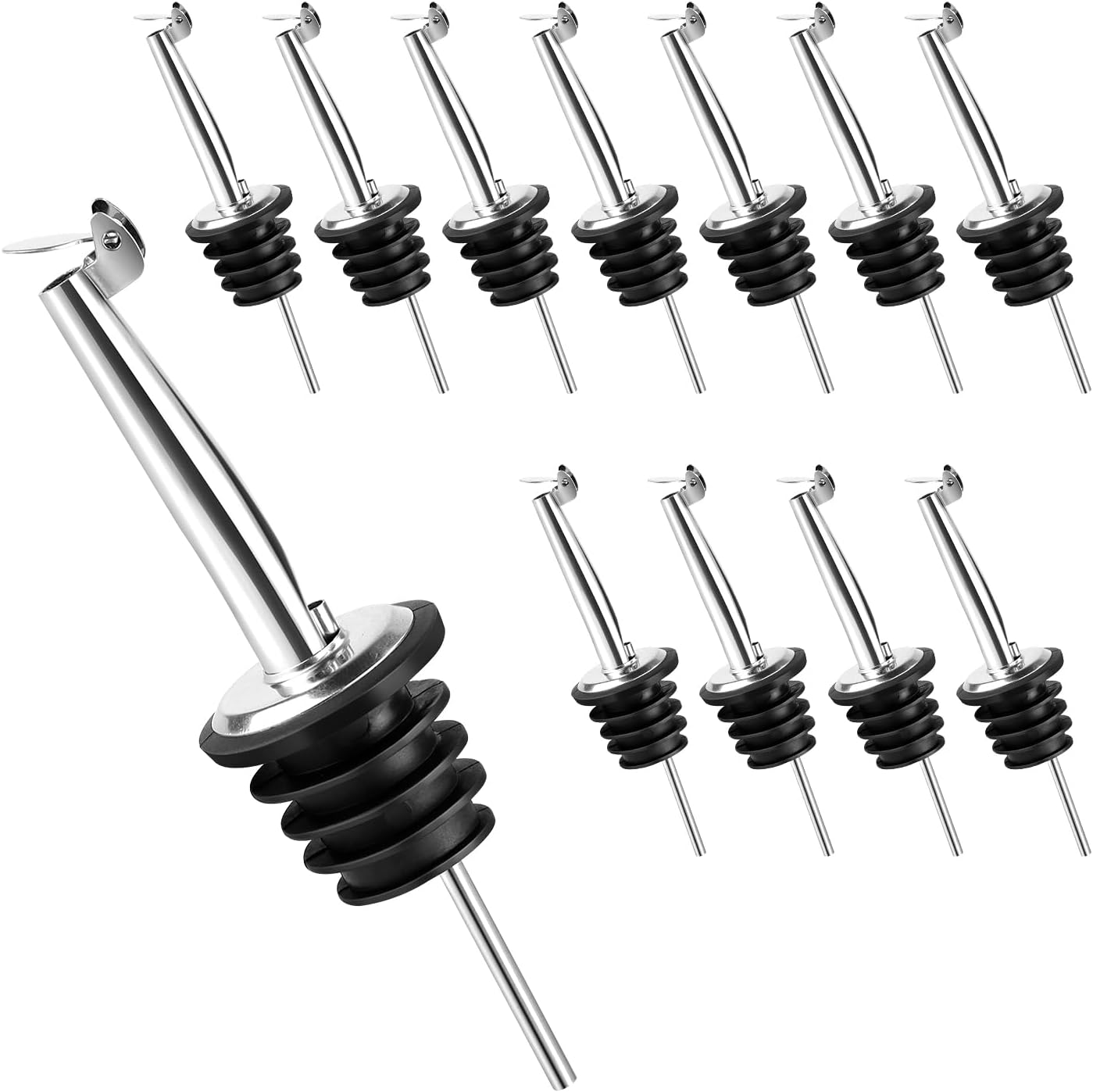 12 Pack Liquor Pour Spout with Dust Caps Stainless Steel Pourers Spouts for Alcohol, Olive Oil, Bar Bartender Accessories (Automatic Cover) - Image 1