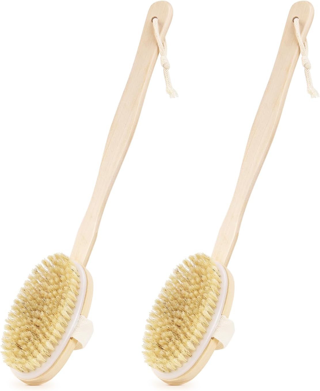 2 Pack Detachable Bath Bristle Brush, Wood Long Handle Dry Brushing Body Brush for Shower - Image 1