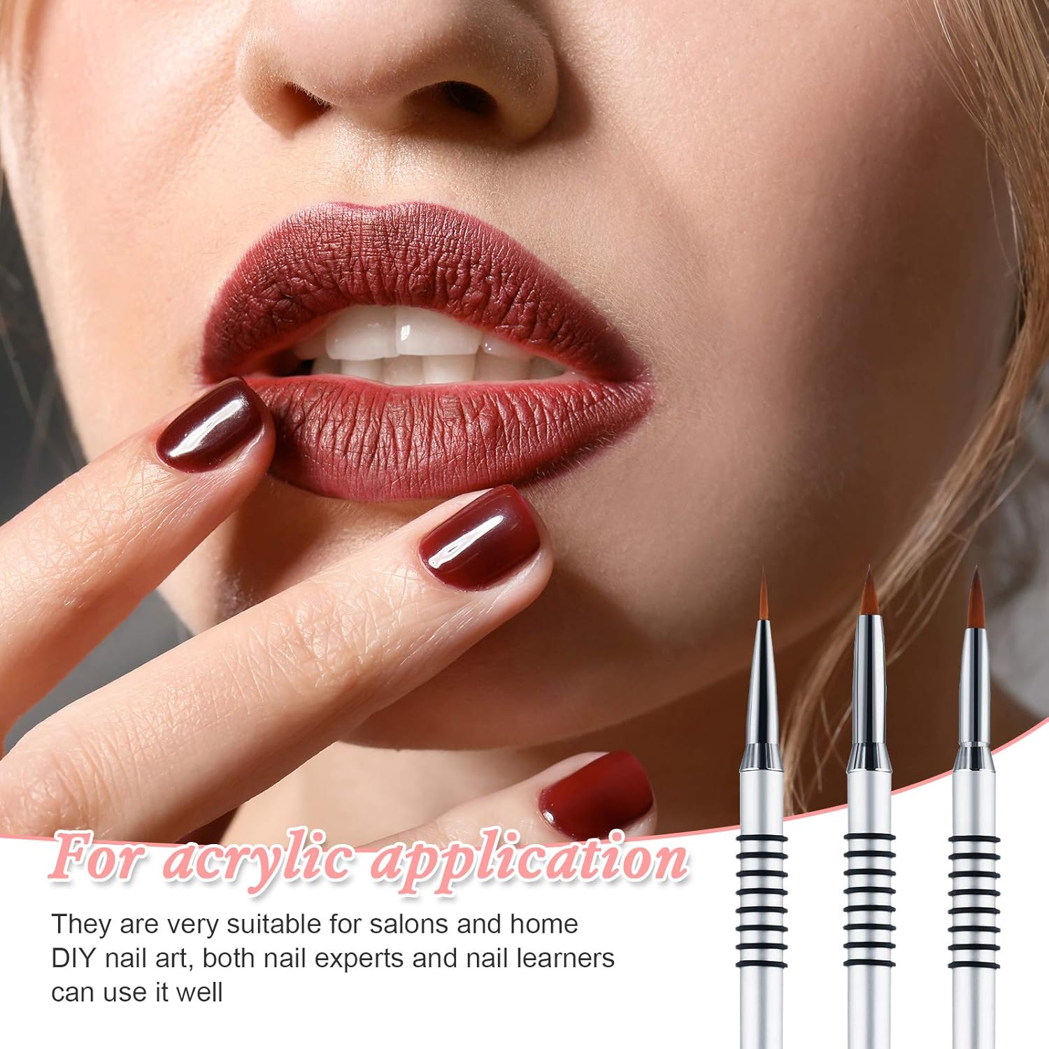 3 Pcs Kolinsky 3D Nail Art Brush Set Size 2/4/5 Acrylic Nail Art Brush with Silver Metal Nonslip Grip Handle Polish Cleaning Manicure Tools for Women Acrylic Sculpture Application - Image 6