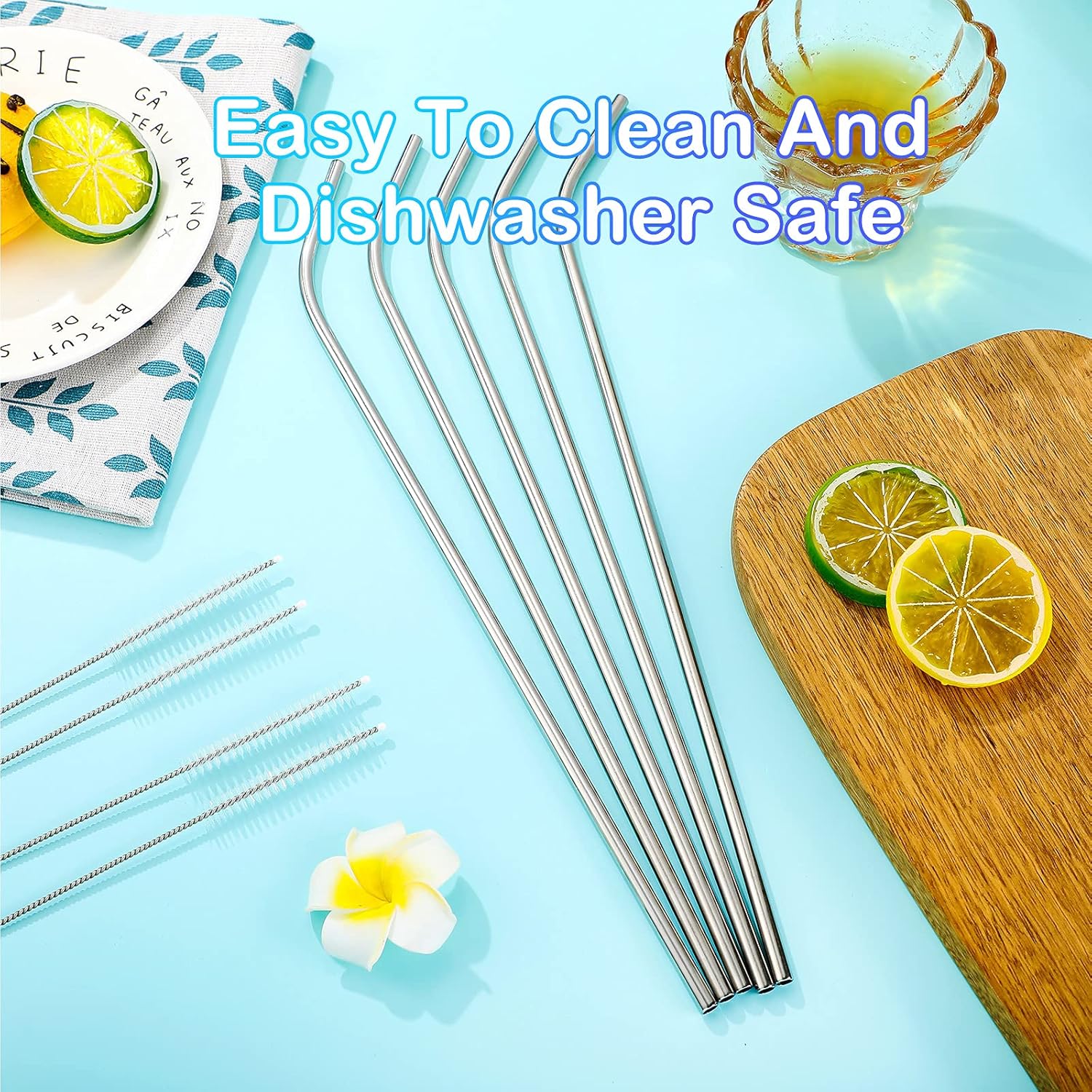 8 Pieces 14 Inch Reusable Stainless Steel Straws Long Drinking Straws for 100 oz Tumblers, Extra with 4 Pieces Cleaning Brush(Silver) - Image 5