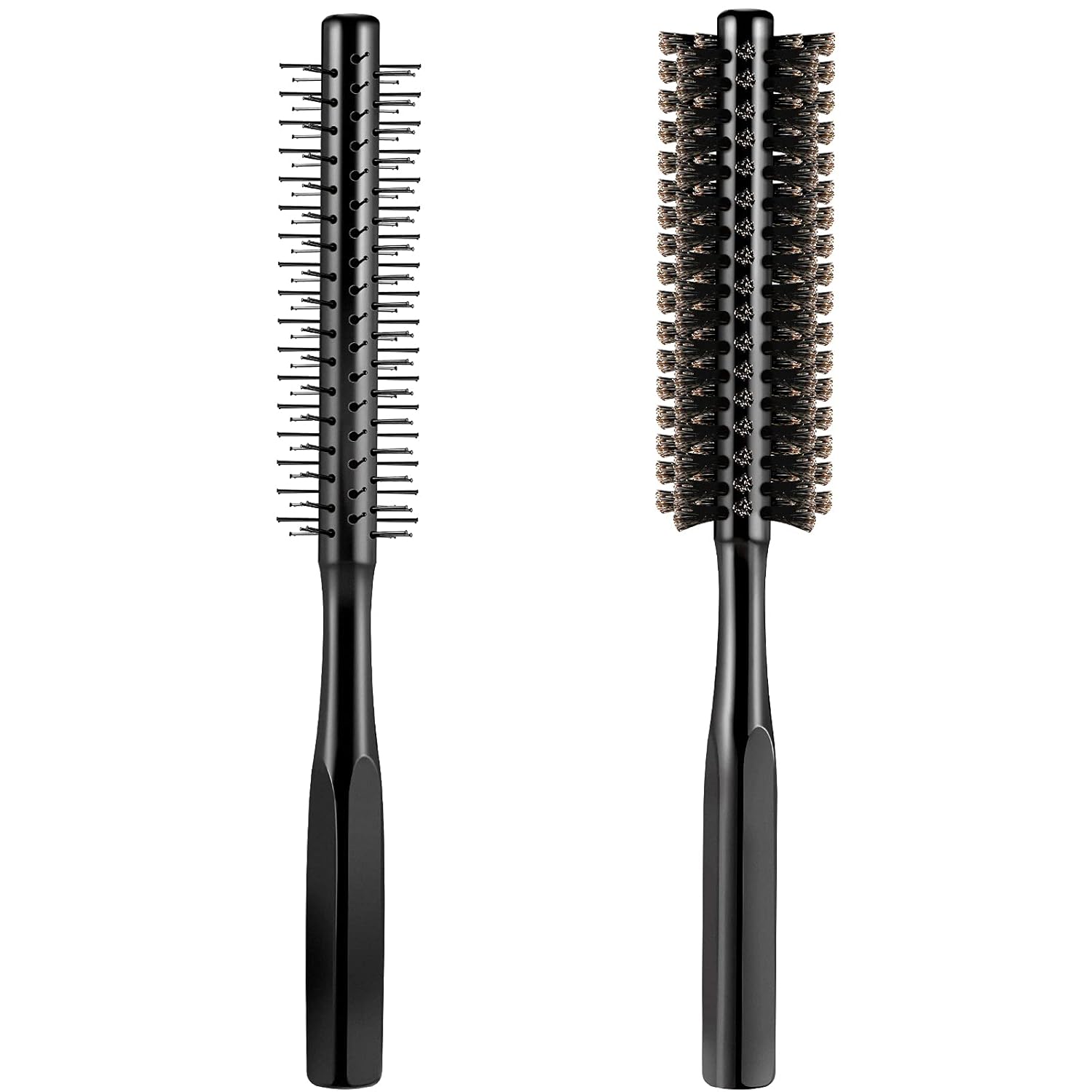 2 Pieces Thick Round Hair Comb Bristle Blow Drying Hairbrush Small Brush Short Hair Massage Comb Head Massage Round Brush Roll Hairbrush for Wet or Dry(Black) - Image 1
