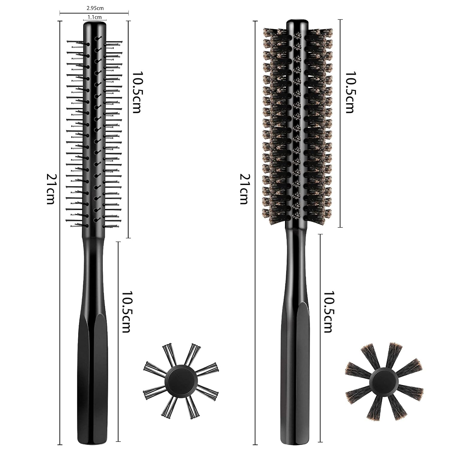 2 Pieces Thick Round Hair Comb Bristle Blow Drying Hairbrush Small Brush Short Hair Massage Comb Head Massage Round Brush Roll Hairbrush for Wet or Dry(Black) - Image 2