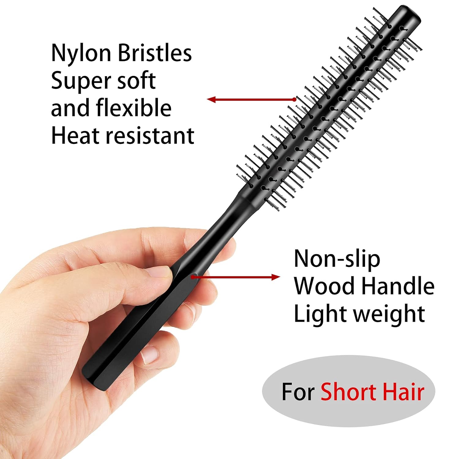 2 Pieces Thick Round Hair Comb Bristle Blow Drying Hairbrush Small Brush Short Hair Massage Comb Head Massage Round Brush Roll Hairbrush for Wet or Dry(Black) - Image 3