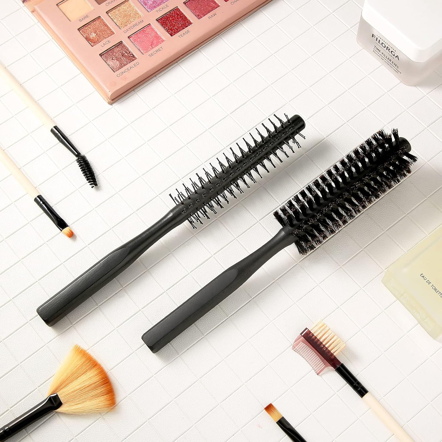 2 Pieces Thick Round Hair Comb Bristle Blow Drying Hairbrush Small Brush Short Hair Massage Comb Head Massage Round Brush Roll Hairbrush for Wet or Dry(Black) - Image 7