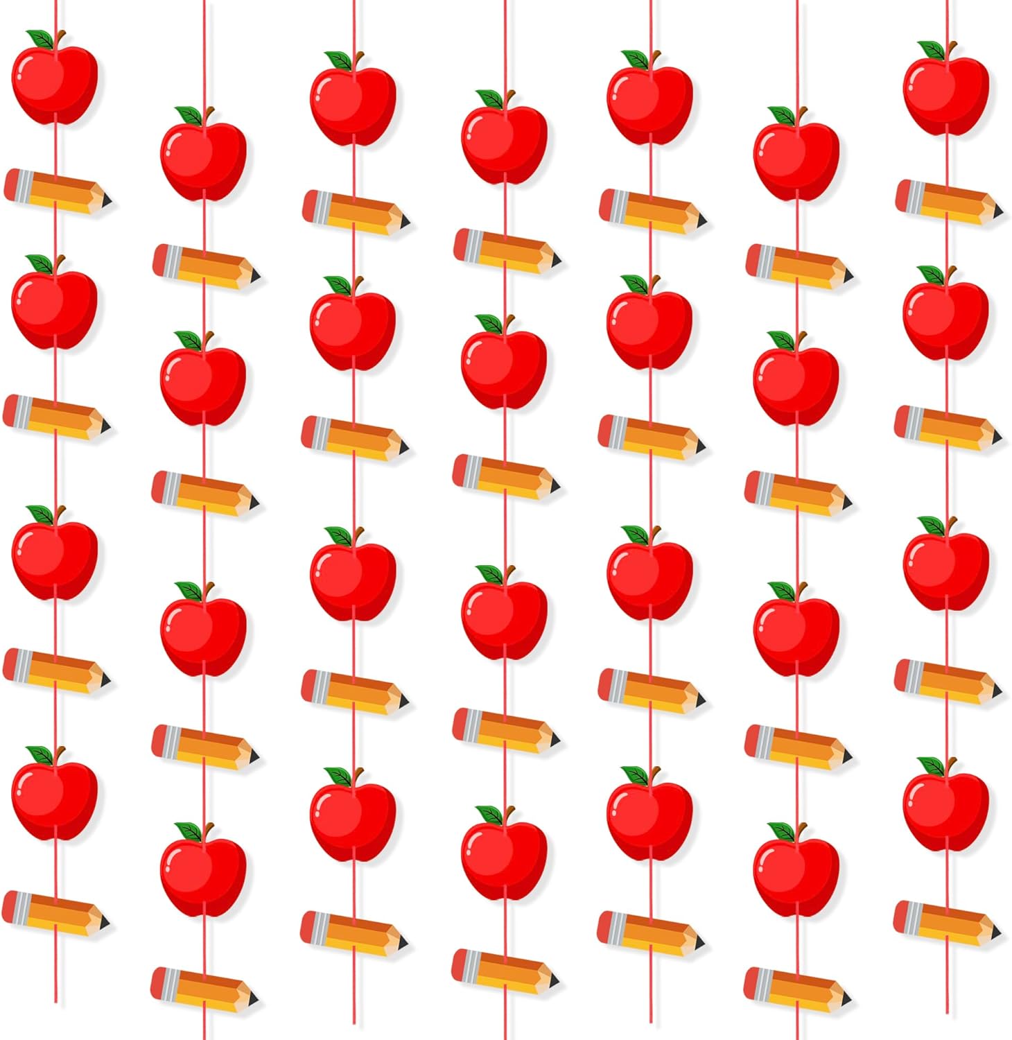 4 Strings Pencil Apple Garland Banner Welcome Back to School Decorations for Classroom Office Photo Props First Day of School Decorations Classroom Decor - Image 1