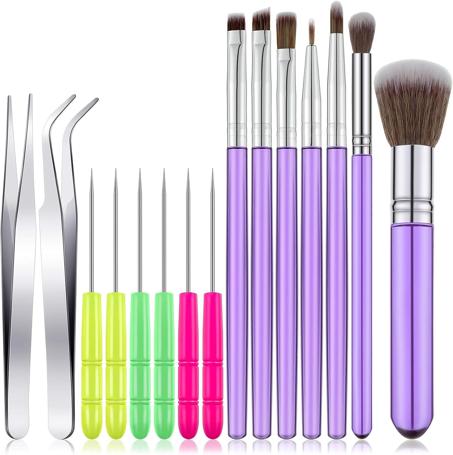 15 Pcs Decorating Brushes Tool Set, Include Cookie Pastry Brush Cookie Scriber Needles Sugar Stir Needles Elbow and Straight Tweezers for Biscuit Cake Fondant Decor Supplies(Purple) - Image 1