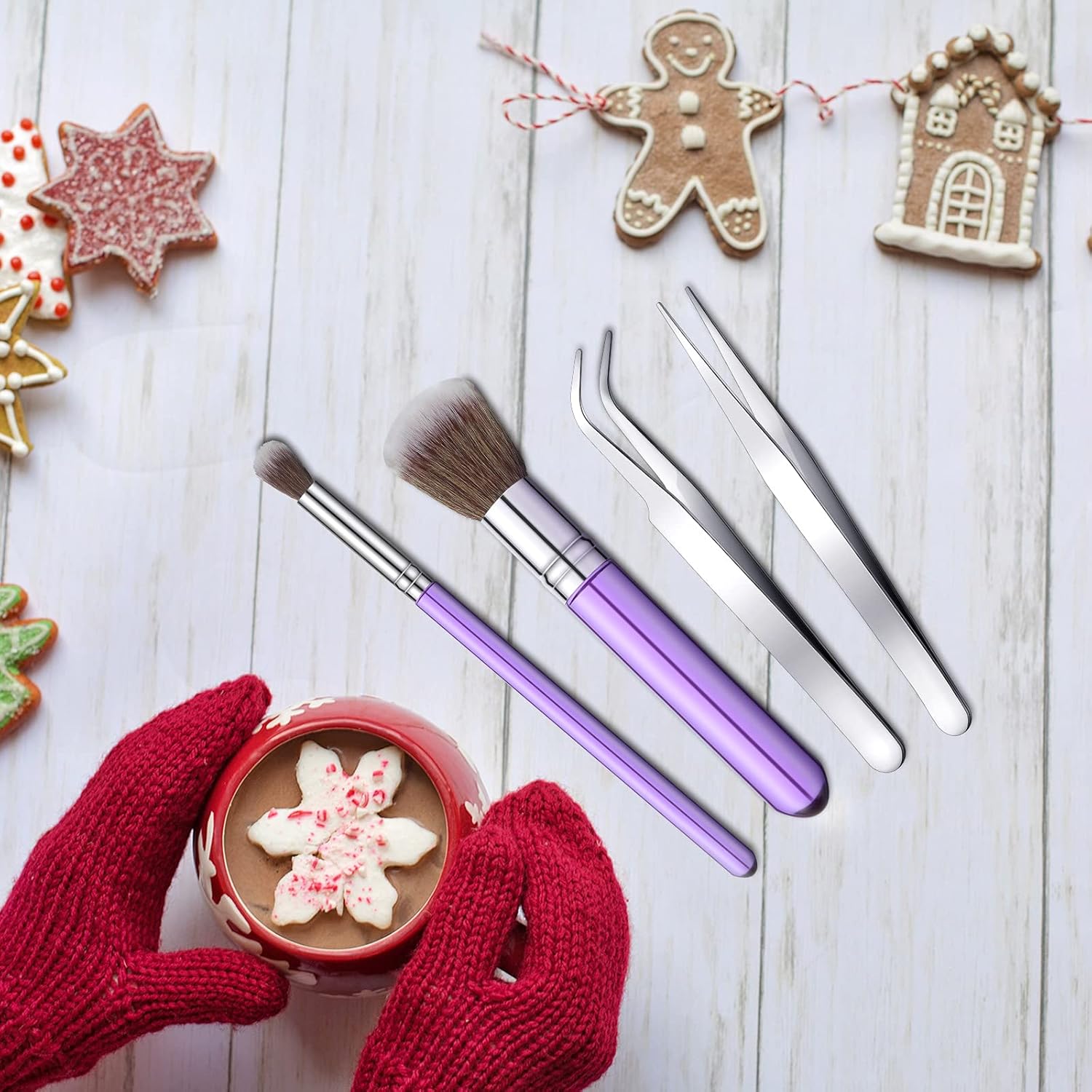 15 Pcs Decorating Brushes Tool Set, Include Cookie Pastry Brush Cookie Scriber Needles Sugar Stir Needles Elbow and Straight Tweezers for Biscuit Cake Fondant Decor Supplies(Purple) - Image 6