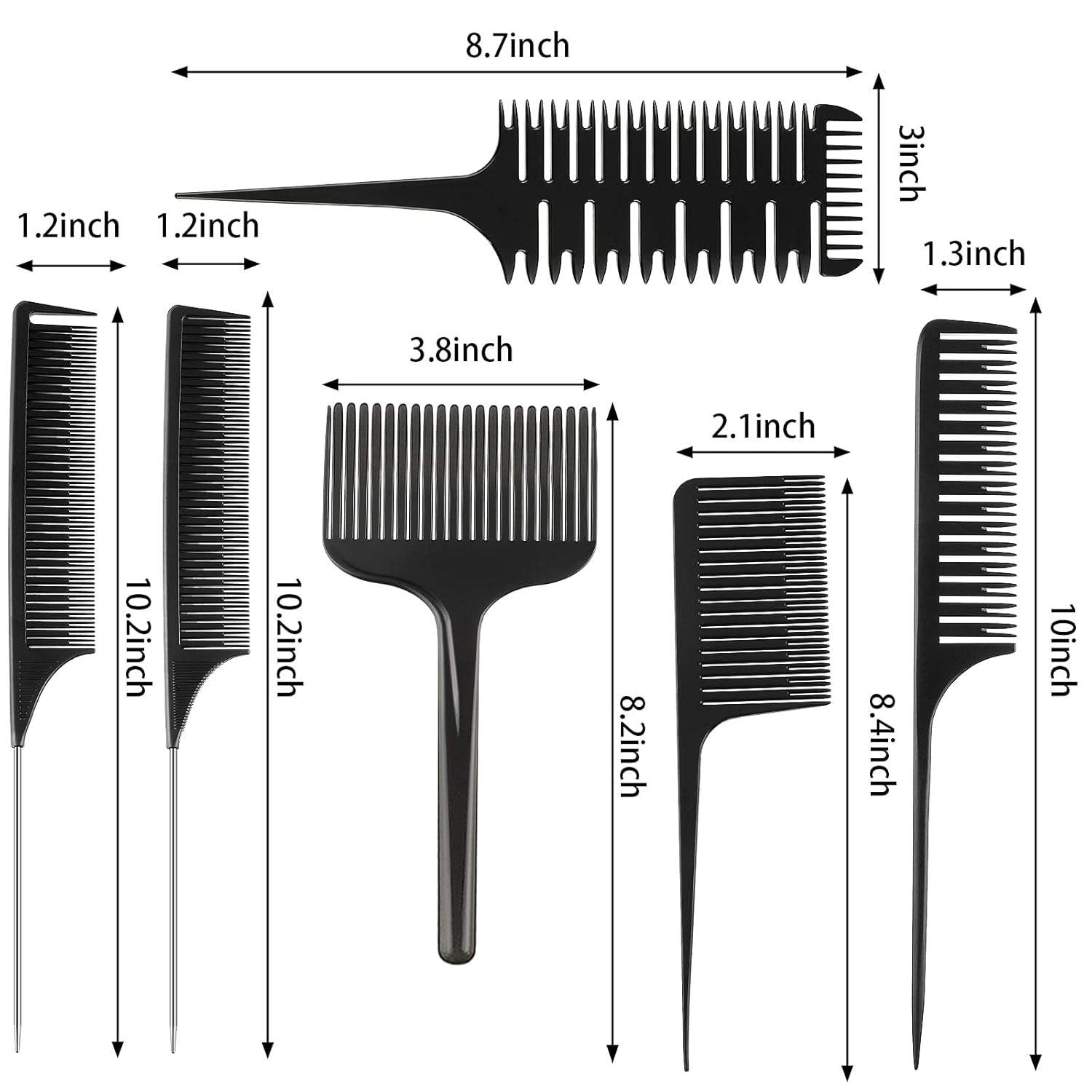 6 Pcs Highlighting Hair Combs Set, 3-way Hair Sectioning, Dyeing, Rat Tail Lifting Comb for Weaving Foiling Sectioning Coloring, Black - Image 2