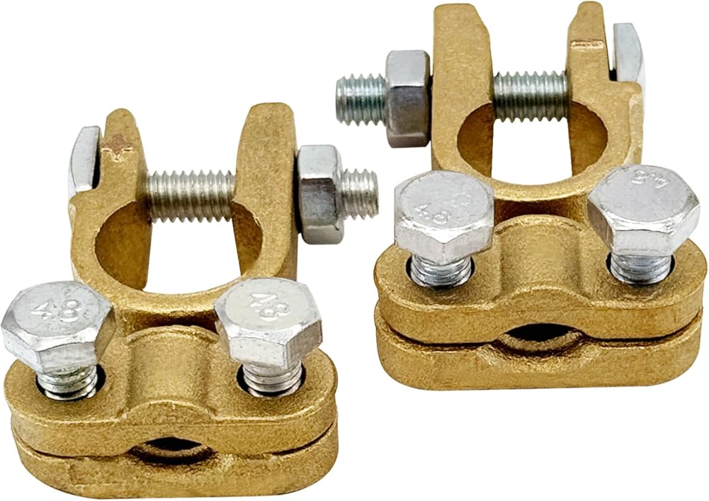 Brass Battery Terminals Connectors Clamps, Top Post Battery Terminal Protector Set for Marine Car Boat RV Vehicles (1 Pair) - Image 1