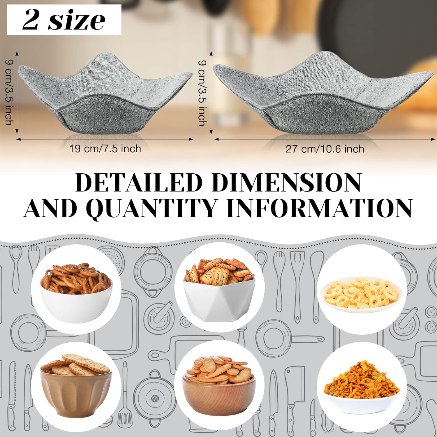 Microwave Bowl Cozy Holders for Hot Food Bowl Pot Plate in 2 Sizes Heat Proof Polyester Potholder Protector Food Soup for Bouillon(Gray,4 Pieces) - Image 2
