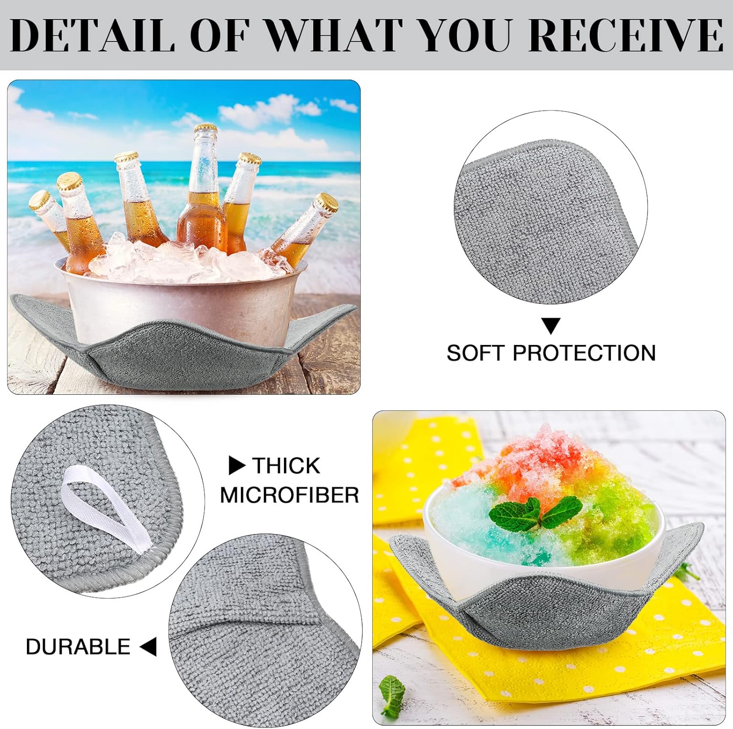 Microwave Bowl Cozy Holders for Hot Food Bowl Pot Plate in 2 Sizes Heat Proof Polyester Potholder Protector Food Soup for Bouillon(Gray,4 Pieces) - Image 3