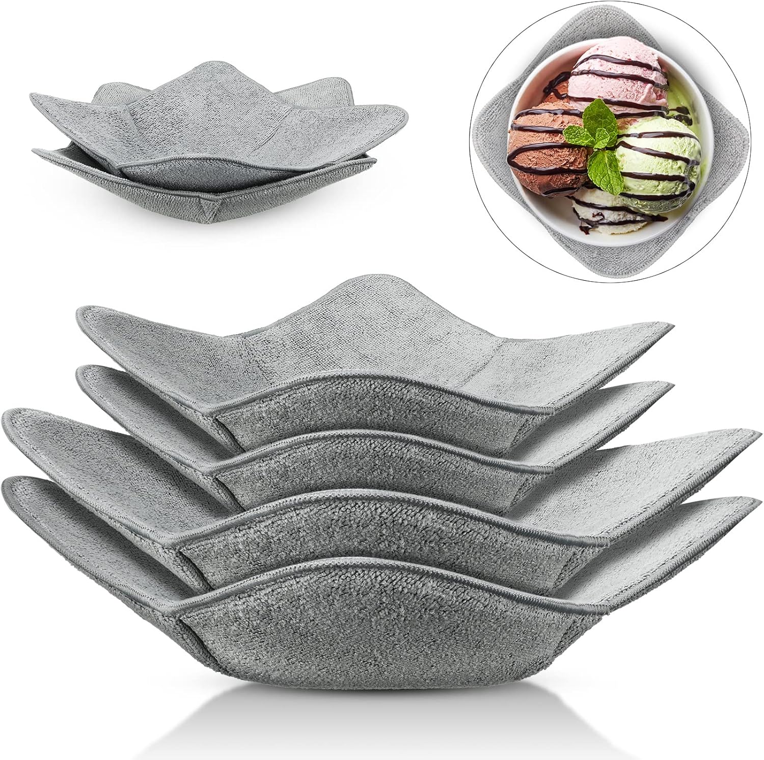 Microwave Bowl Cozy Holders for Hot Food Bowl Pot Plate in 2 Sizes Heat Proof Polyester Potholder Protector Food Soup for Bouillon(Gray,4 Pieces) - Image 8