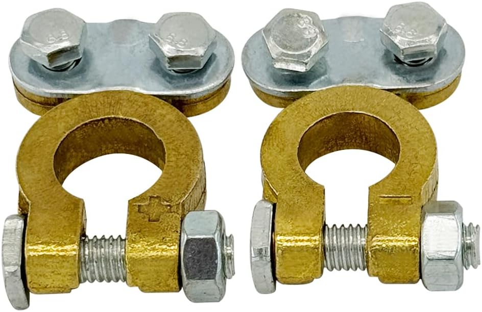 Brass Battery Terminal Connector Clamps, Top Post Battery Terminals Set for Marine Car Boat RV Vehicles (1 Pair) - Image 1