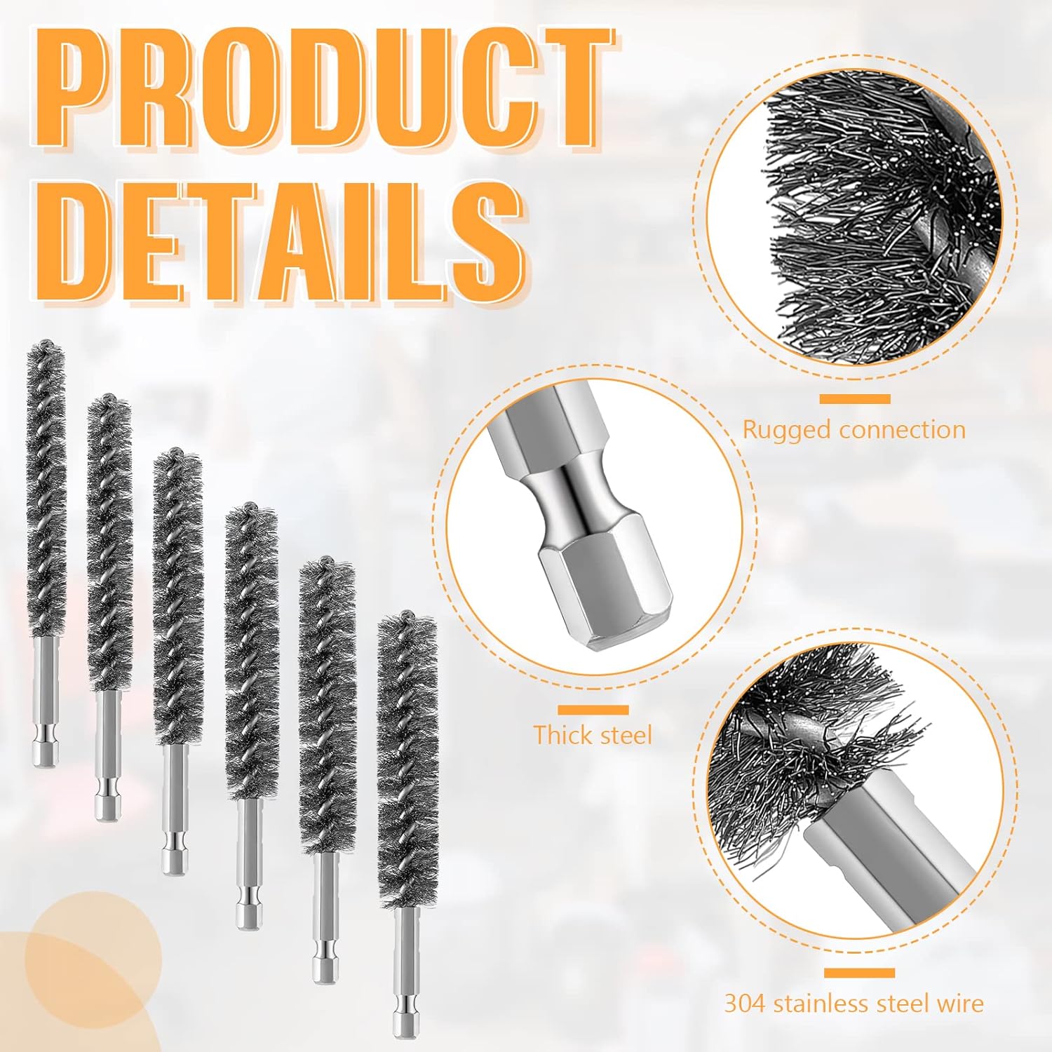 Stainless Steel Bore Brush Stainless Steel Bristles Wire Brush for Power Drill with Hex Shank Handle (0.8 cm, 1 cm, 1.2 cm, 1.5 cm, 1.7 cm, 1.9 cm, 6 Pcs) - Image 3
