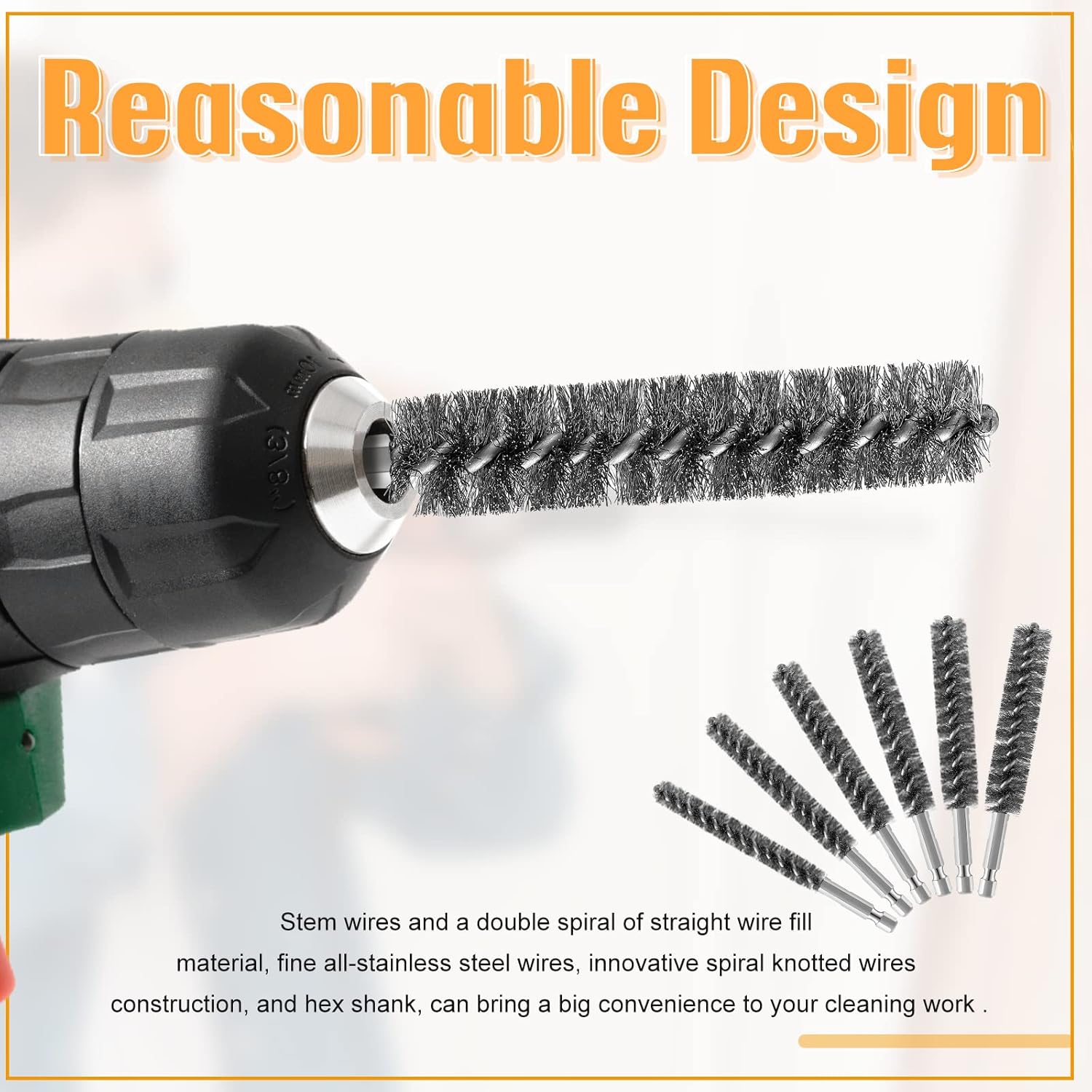 Stainless Steel Bore Brush Stainless Steel Bristles Wire Brush for Power Drill with Hex Shank Handle (0.8 cm, 1 cm, 1.2 cm, 1.5 cm, 1.7 cm, 1.9 cm, 6 Pcs) - Image 5