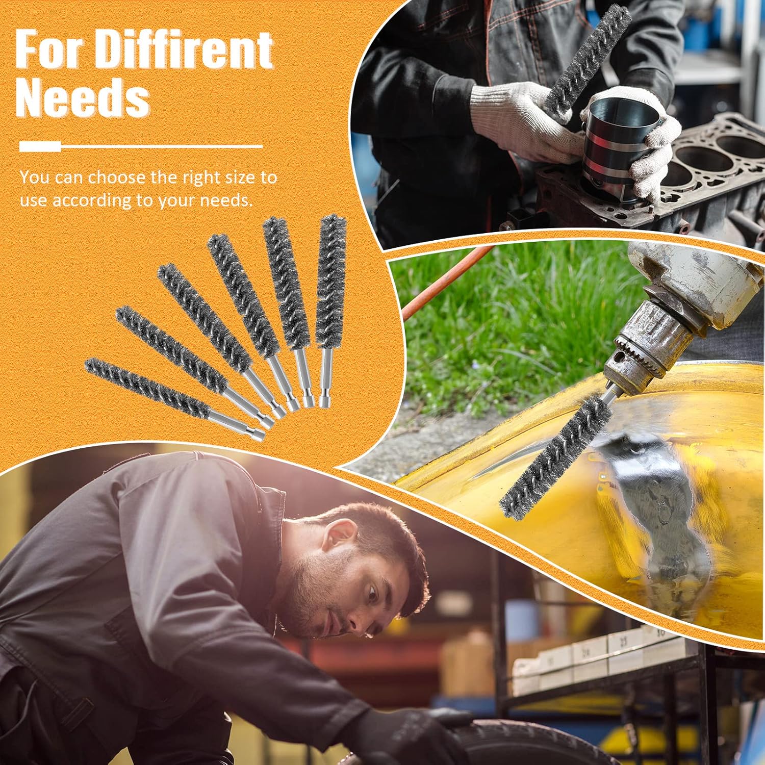 Stainless Steel Bore Brush Stainless Steel Bristles Wire Brush for Power Drill with Hex Shank Handle (0.8 cm, 1 cm, 1.2 cm, 1.5 cm, 1.7 cm, 1.9 cm, 6 Pcs) - Image 6