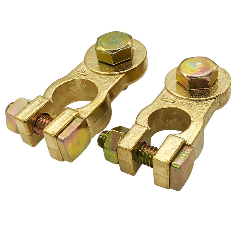 Brass Battery Terminal Clamps, Top Post Battery Terminals Connector Set for Marine Car Boat RV Vehicles (1 Pair) - Image 1