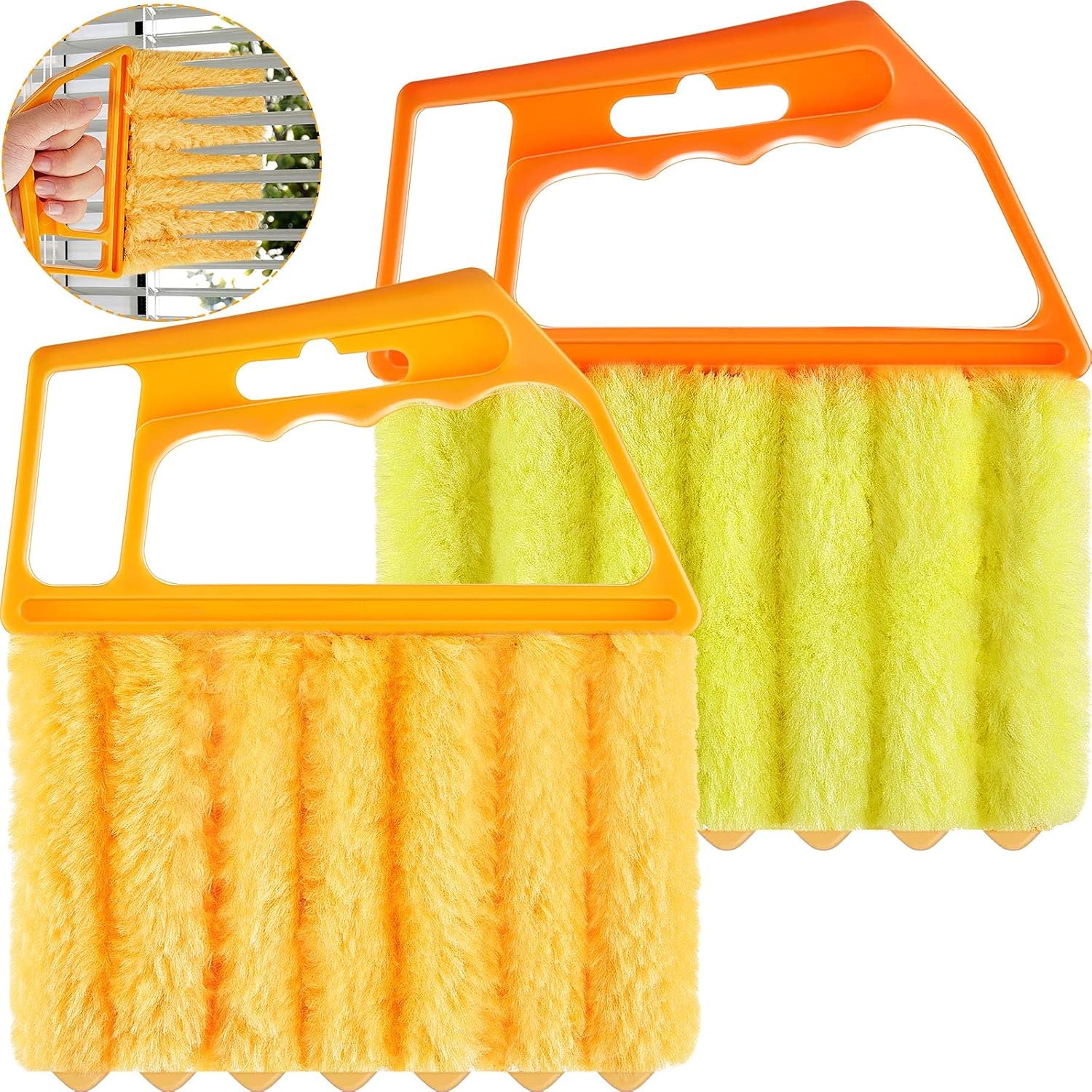 2 Pcs Window Venetian Blind Cleaner Duster Tool Washable 7 Fingers Dusting Cleaner and Air Vent Shutter Brush Blinds Air Conditioner Fan Duster Dirt Housekeeping Tool (Orange Handle) - Image 1