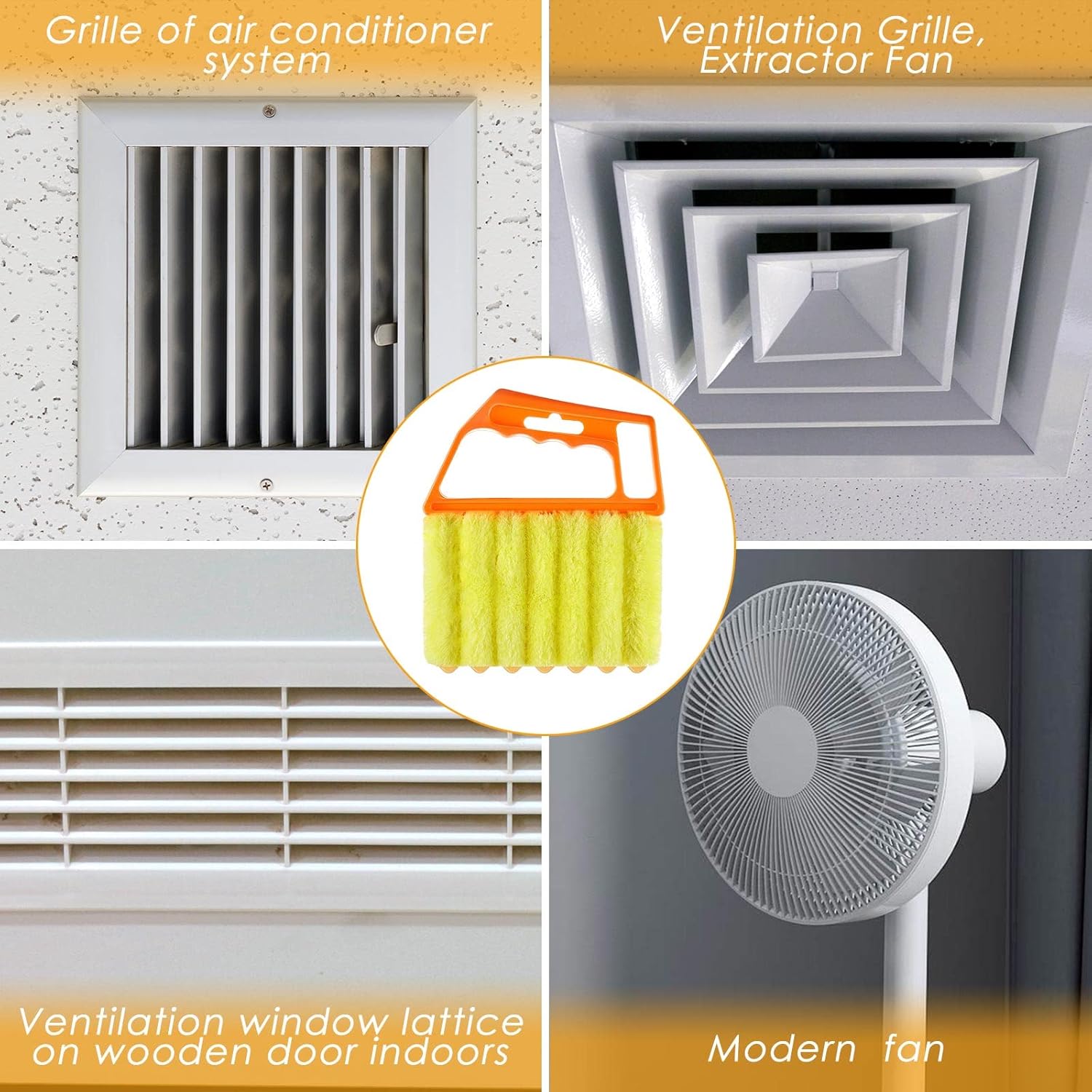 2 Pcs Window Venetian Blind Cleaner Duster Tool Washable 7 Fingers Dusting Cleaner and Air Vent Shutter Brush Blinds Air Conditioner Fan Duster Dirt Housekeeping Tool (Orange Handle) - Image 2