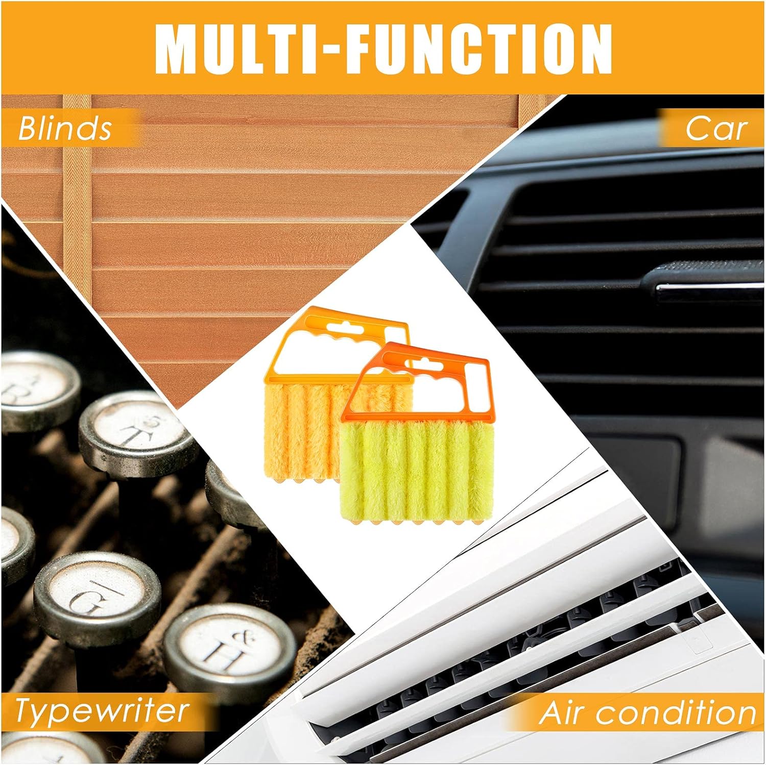 2 Pcs Window Venetian Blind Cleaner Duster Tool Washable 7 Fingers Dusting Cleaner and Air Vent Shutter Brush Blinds Air Conditioner Fan Duster Dirt Housekeeping Tool (Orange Handle) - Image 3