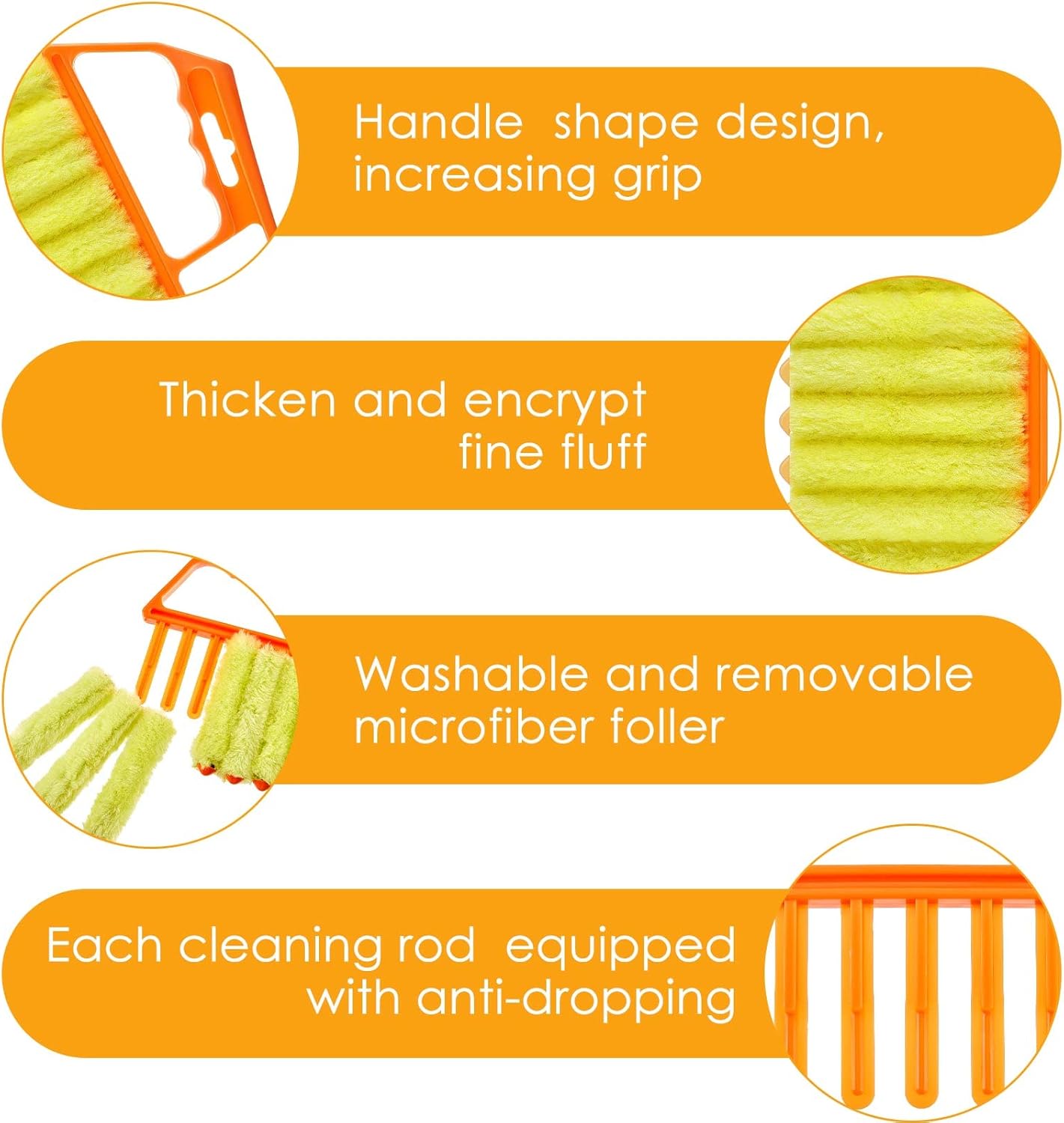 2 Pcs Window Venetian Blind Cleaner Duster Tool Washable 7 Fingers Dusting Cleaner and Air Vent Shutter Brush Blinds Air Conditioner Fan Duster Dirt Housekeeping Tool (Orange Handle) - Image 4