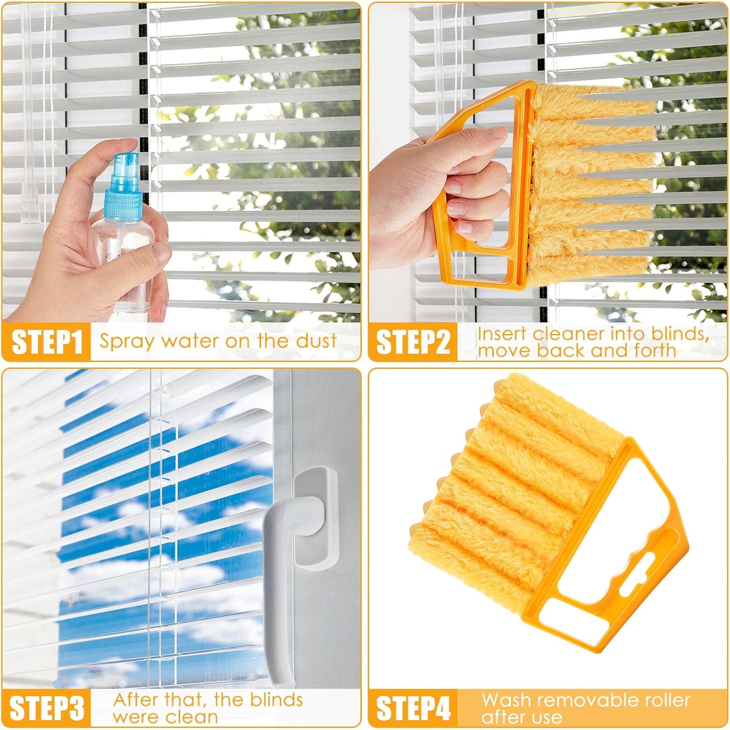 2 Pcs Window Venetian Blind Cleaner Duster Tool Washable 7 Fingers Dusting Cleaner and Air Vent Shutter Brush Blinds Air Conditioner Fan Duster Dirt Housekeeping Tool (Orange Handle) - Image 5