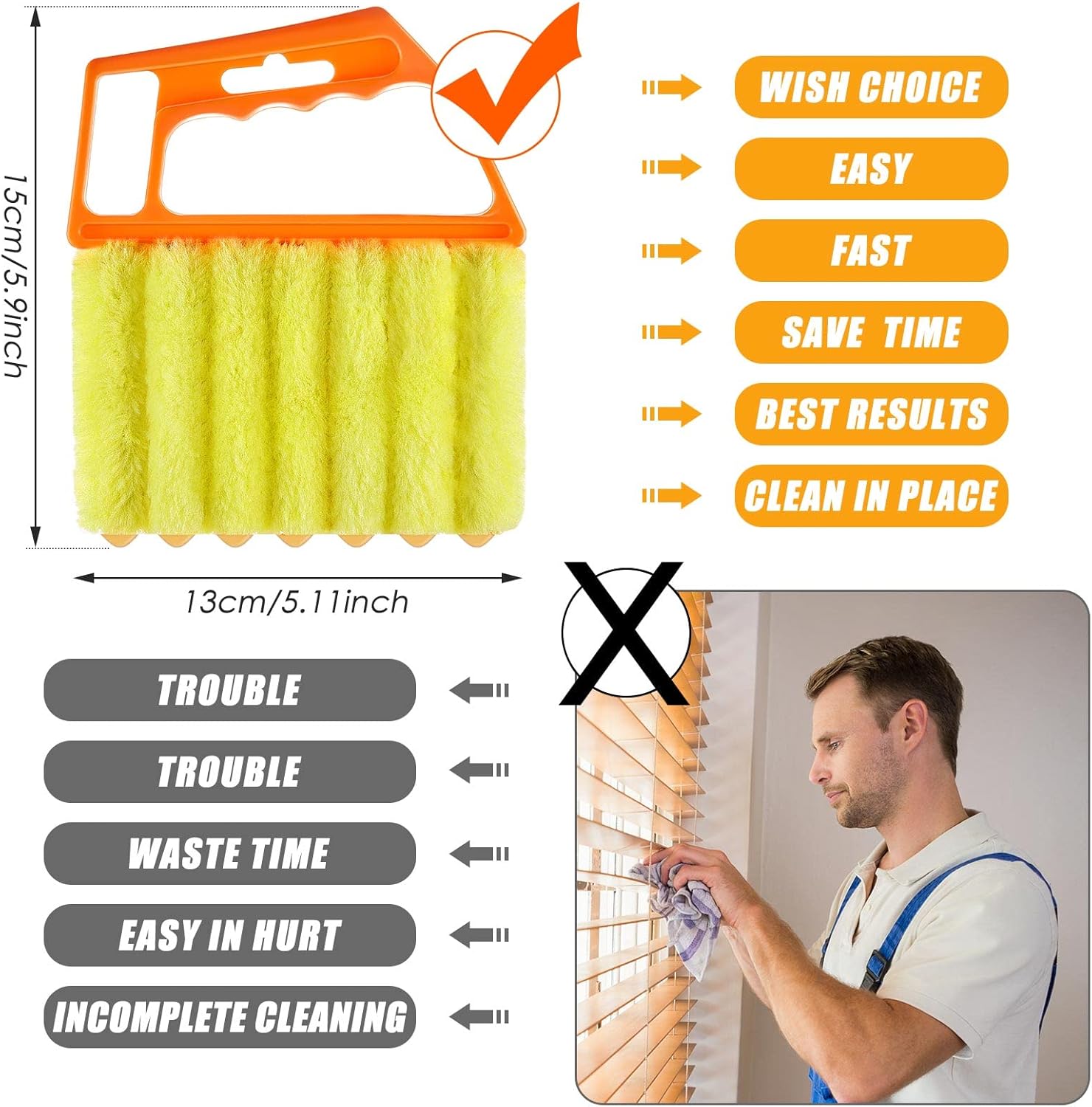 2 Pcs Window Venetian Blind Cleaner Duster Tool Washable 7 Fingers Dusting Cleaner and Air Vent Shutter Brush Blinds Air Conditioner Fan Duster Dirt Housekeeping Tool (Orange Handle) - Image 6