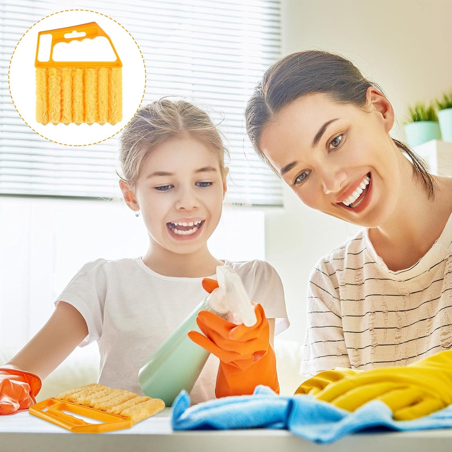 2 Pcs Window Venetian Blind Cleaner Duster Tool Washable 7 Fingers Dusting Cleaner and Air Vent Shutter Brush Blinds Air Conditioner Fan Duster Dirt Housekeeping Tool (Orange Handle) - Image 7