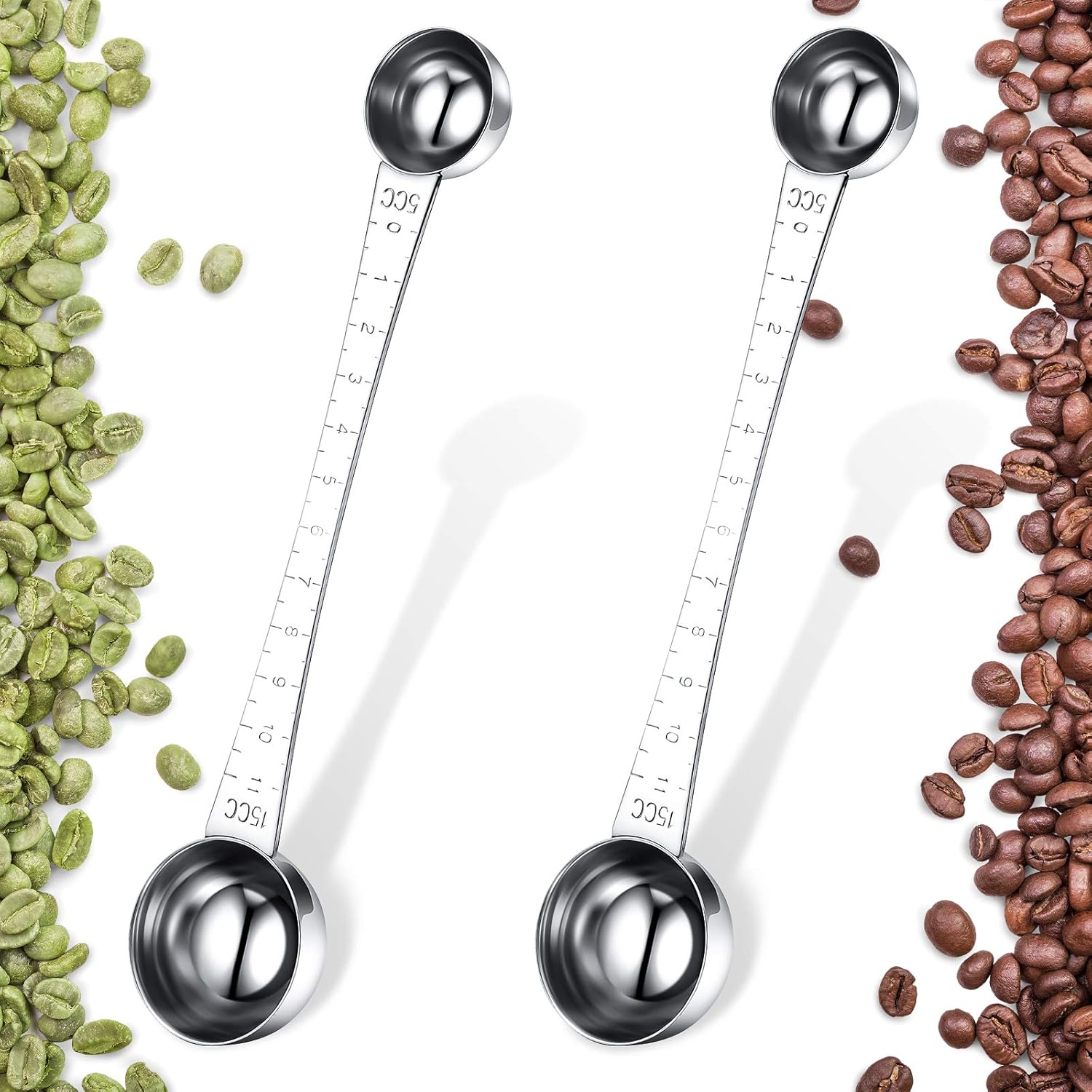 2 Pieces Coffee Scoops with Mark, 1 Tablespoon and 1 Teaspoon Stainless Steel Coffee Measuring Scoop for Ground Brewing, Tea, Sugar and Milk, 5 ml and 15 ml - Image 1