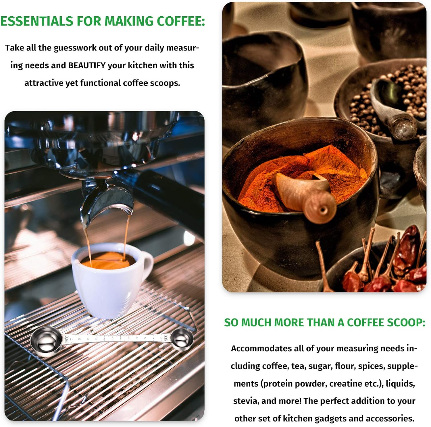 2 Pieces Coffee Scoops with Mark, 1 Tablespoon and 1 Teaspoon Stainless Steel Coffee Measuring Scoop for Ground Brewing, Tea, Sugar and Milk, 5 ml and 15 ml - Image 4