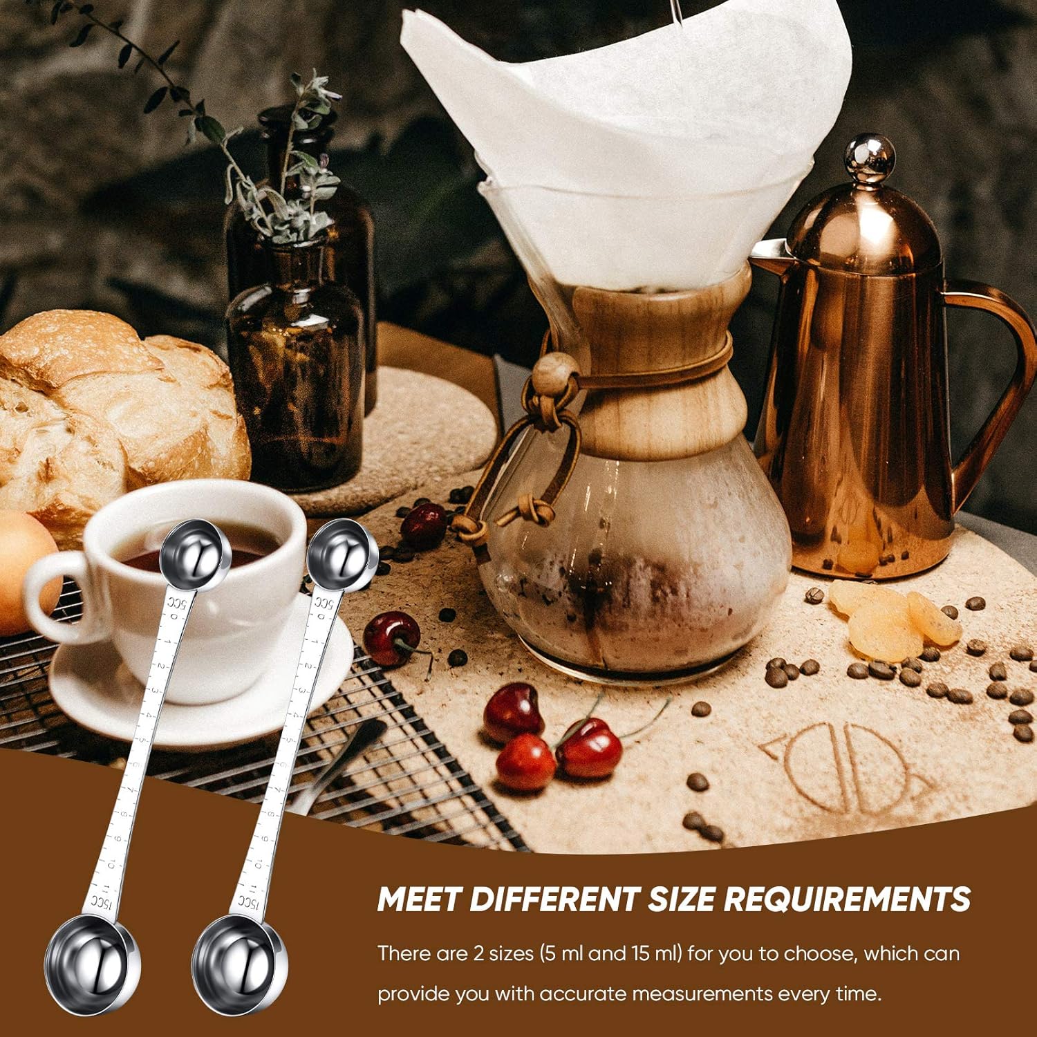 2 Pieces Coffee Scoops with Mark, 1 Tablespoon and 1 Teaspoon Stainless Steel Coffee Measuring Scoop for Ground Brewing, Tea, Sugar and Milk, 5 ml and 15 ml - Image 5