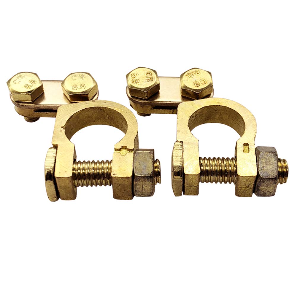 Brass Battery Terminal Ends, Top Post Battery Terminals Clamp Set for Marine Car Boat RV Vehicles (1 Pair) - Image 1