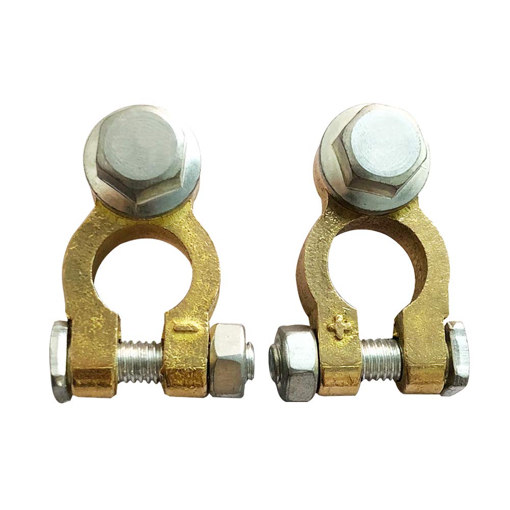 Brass Battery Terminal Connector Clamps,  Top Post Battery Terminals Protector Set for Marine Car Boat RV Vehicles (1 Pair) - Image 1