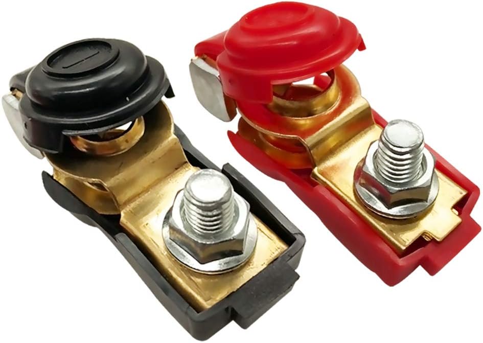 Brass Battery Terminals Connectors Clamps with Plastic Cover and M8 Nut, Battery Terminal Ends Protector Set for Car, Van and More (1 Pair) - Image 1