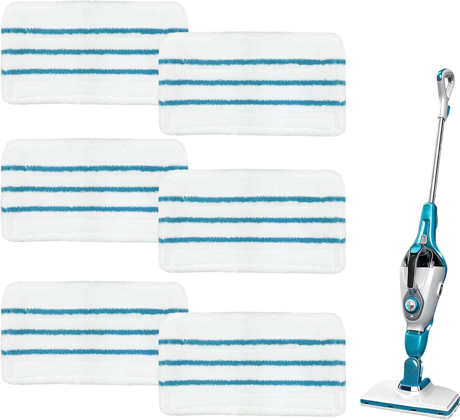 6 Packs Replacement Mop Pads Compatible with Black & Decker Steam Mop SM1600 SM1610 SMP20 Series HSMC1361SGP BDH1855SM, Microfiber Reusable Washable Mop Pads for Floor Cleaning - Image 1