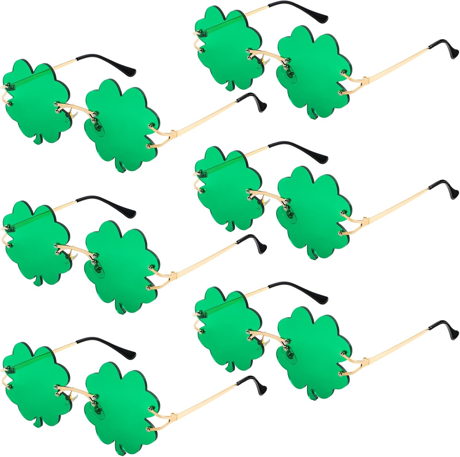 6 Pairs St. Patrick's Day Irish Green Shamrock Sunglasses Green Leprechaun Costume Glasses St. Patricks Day Accessories Shamrock Irish Clover Sunglasses for Costume Accessories - Image 1