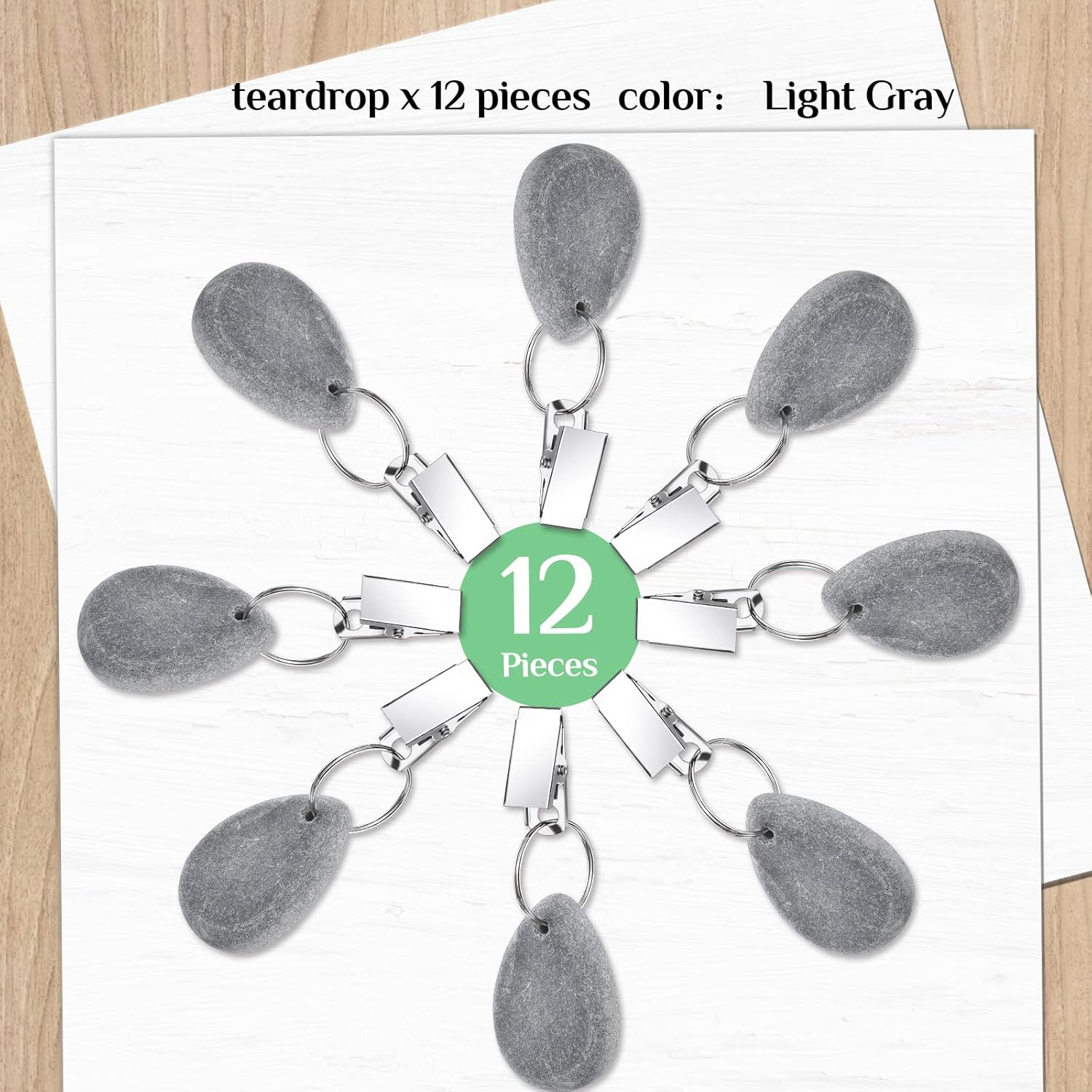 12 Pcs Tablecloth Weights Tablecloth Pendant Teardrop Shape Table Cover Weights with Metal Clips for Outdoor Picnic Garden Dinner Table Cover Decoration(Light Gray) - Image 2