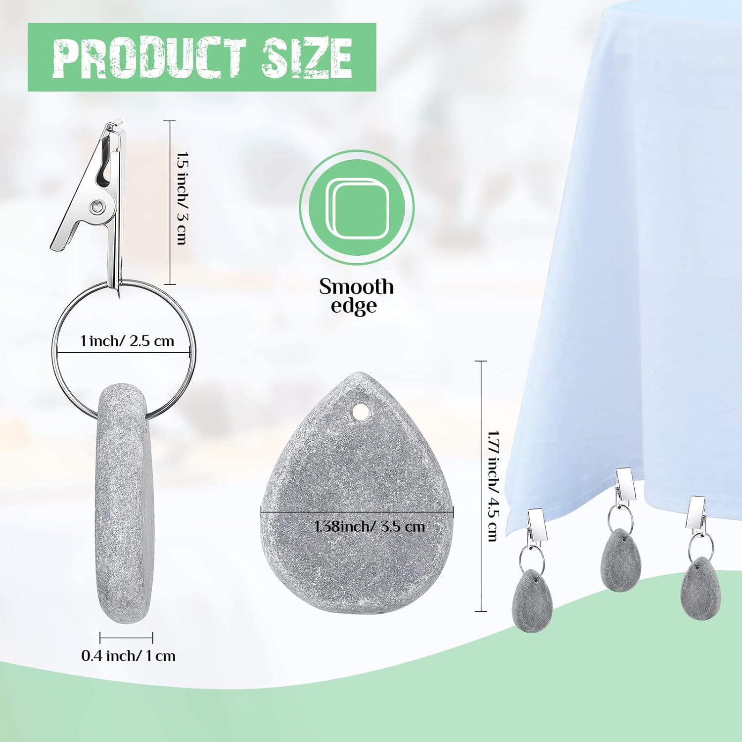 12 Pcs Tablecloth Weights Tablecloth Pendant Teardrop Shape Table Cover Weights with Metal Clips for Outdoor Picnic Garden Dinner Table Cover Decoration(Light Gray) - Image 3