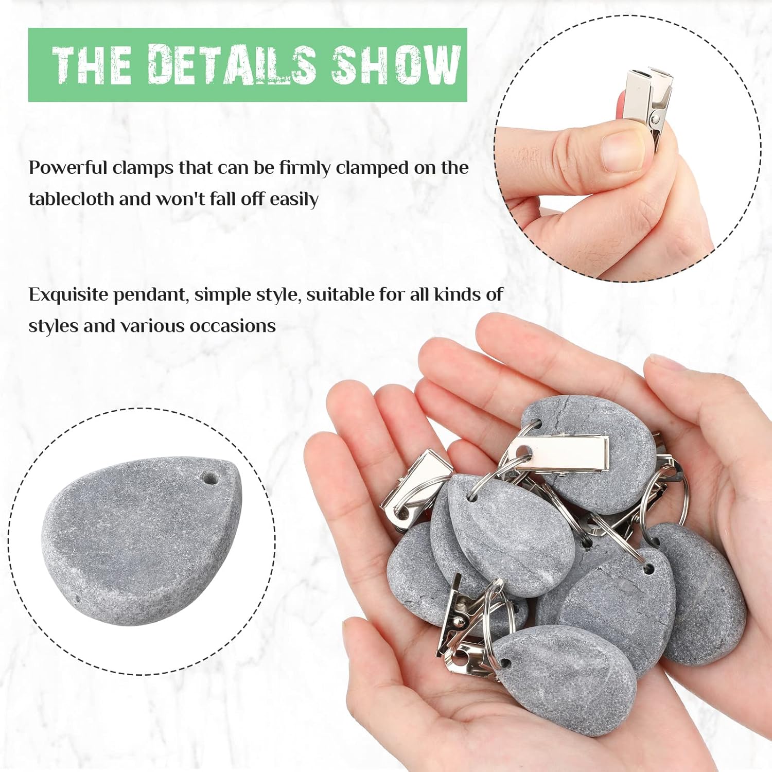 12 Pcs Tablecloth Weights Tablecloth Pendant Teardrop Shape Table Cover Weights with Metal Clips for Outdoor Picnic Garden Dinner Table Cover Decoration(Light Gray) - Image 4