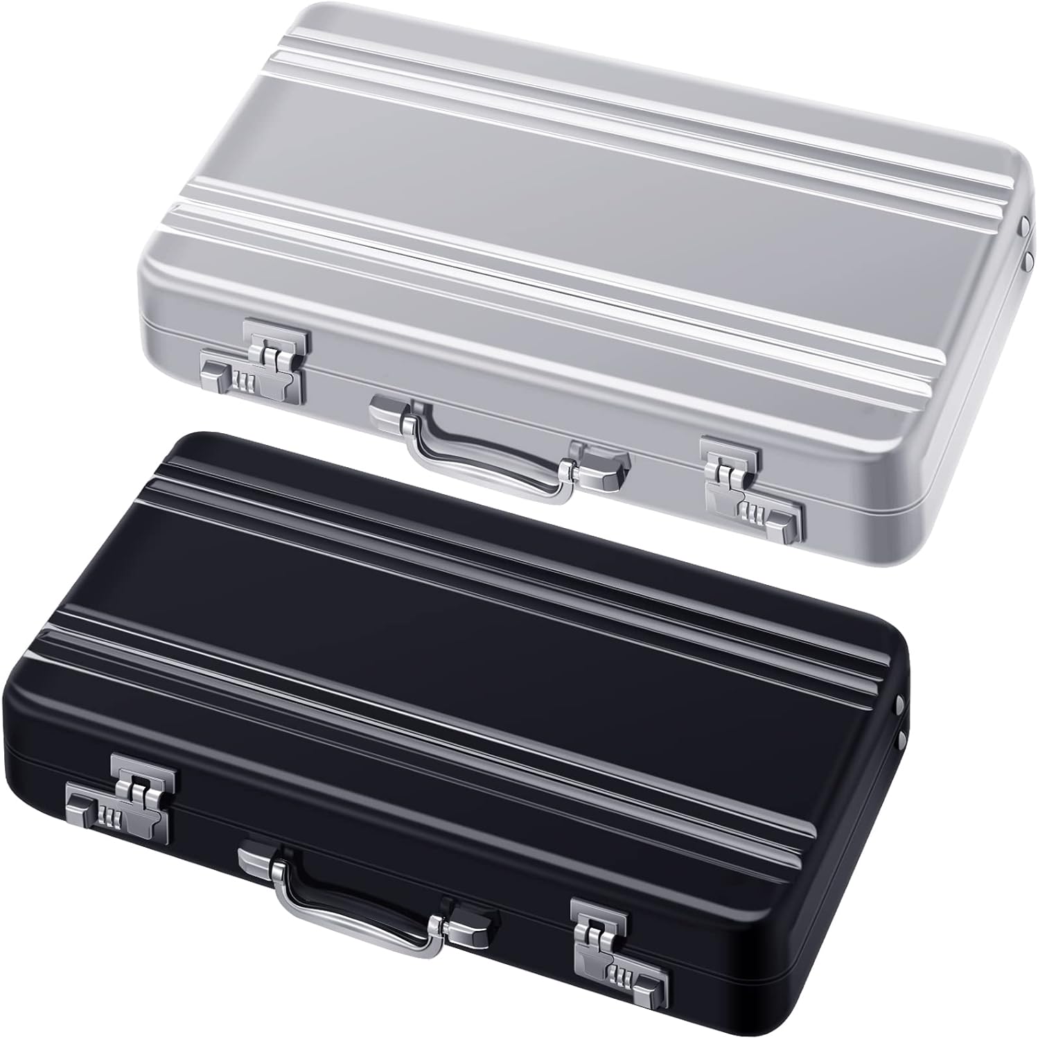 2 Pcs Business Card Holder Suitcase Aluminum Business Card Case with Waterproof Pocket Credit Holder for Men Organizer ID Aluminum Briefcase Gift for Woman(Black, White) - Image 1