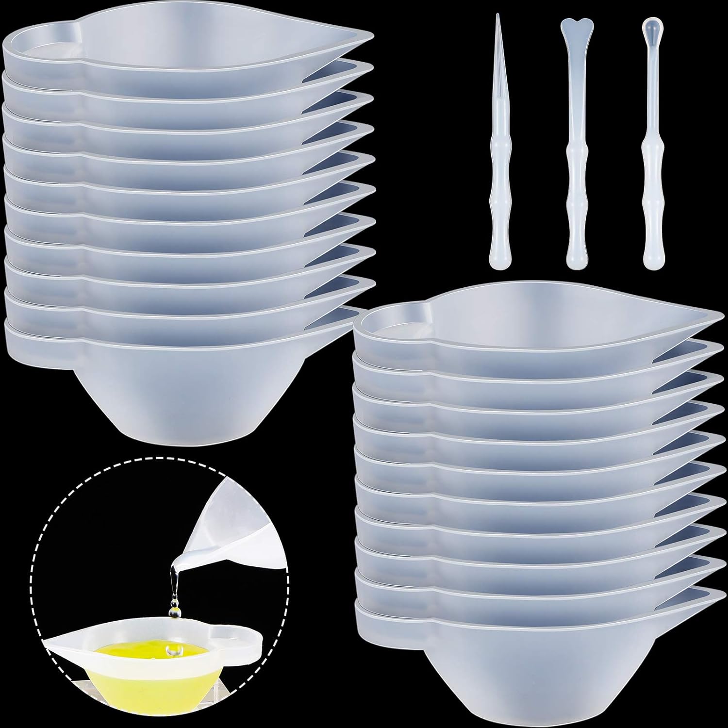 23 Pcs Silicone Mould Cup Dispensers Mini Measuring Cup Resin Mixing Bowls with Rubber Spoon Glue Stick Small Scraper Color Modulation Tools Kit for DIY Epoxy Resin Craft UV Resin Projects - Image 1