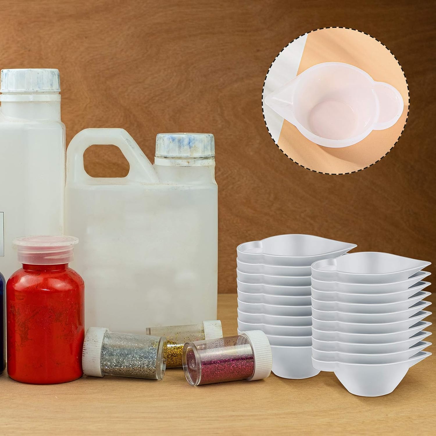 23 Pcs Silicone Mould Cup Dispensers Mini Measuring Cup Resin Mixing Bowls with Rubber Spoon Glue Stick Small Scraper Color Modulation Tools Kit for DIY Epoxy Resin Craft UV Resin Projects - Image 5