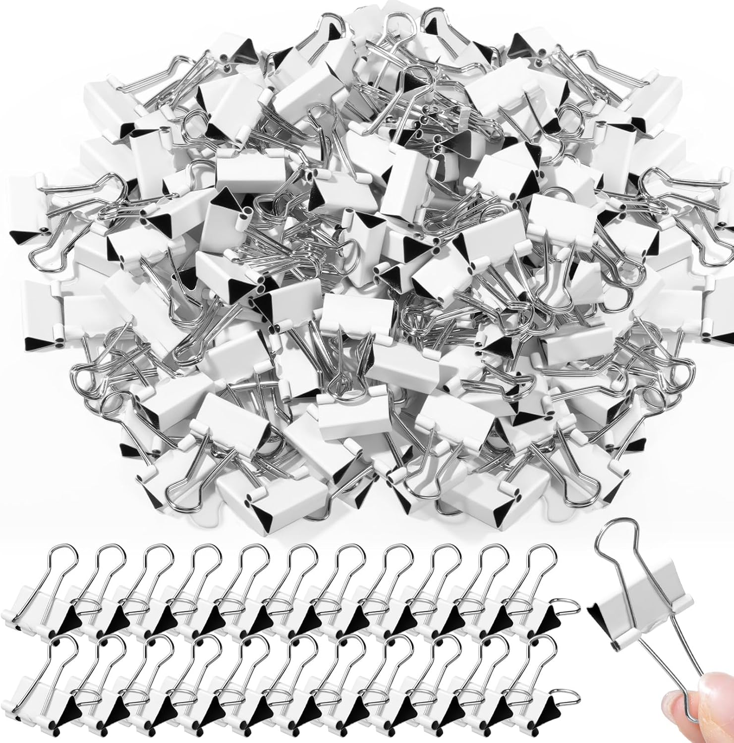 100 Pack 0. 75in/19mm White Metal Binder Clips Bulk Medium Reusable Fold Back Binder Clips Paper Clamps Spring Steel Sturdy for Home Office School Supplies - Image 1