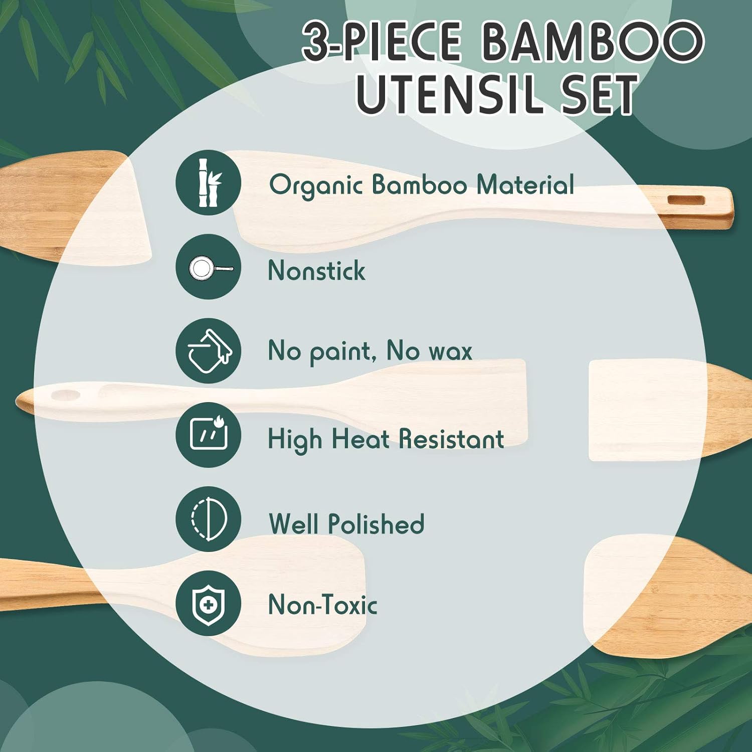 3 Pieces Bamboo Cooking Spatula and Paddle Set Bamboo Turner Wok Spatula Spoon Heat Resistant Kitchen Utensil for Nonstick Cookware, 3 Styles - Image 3
