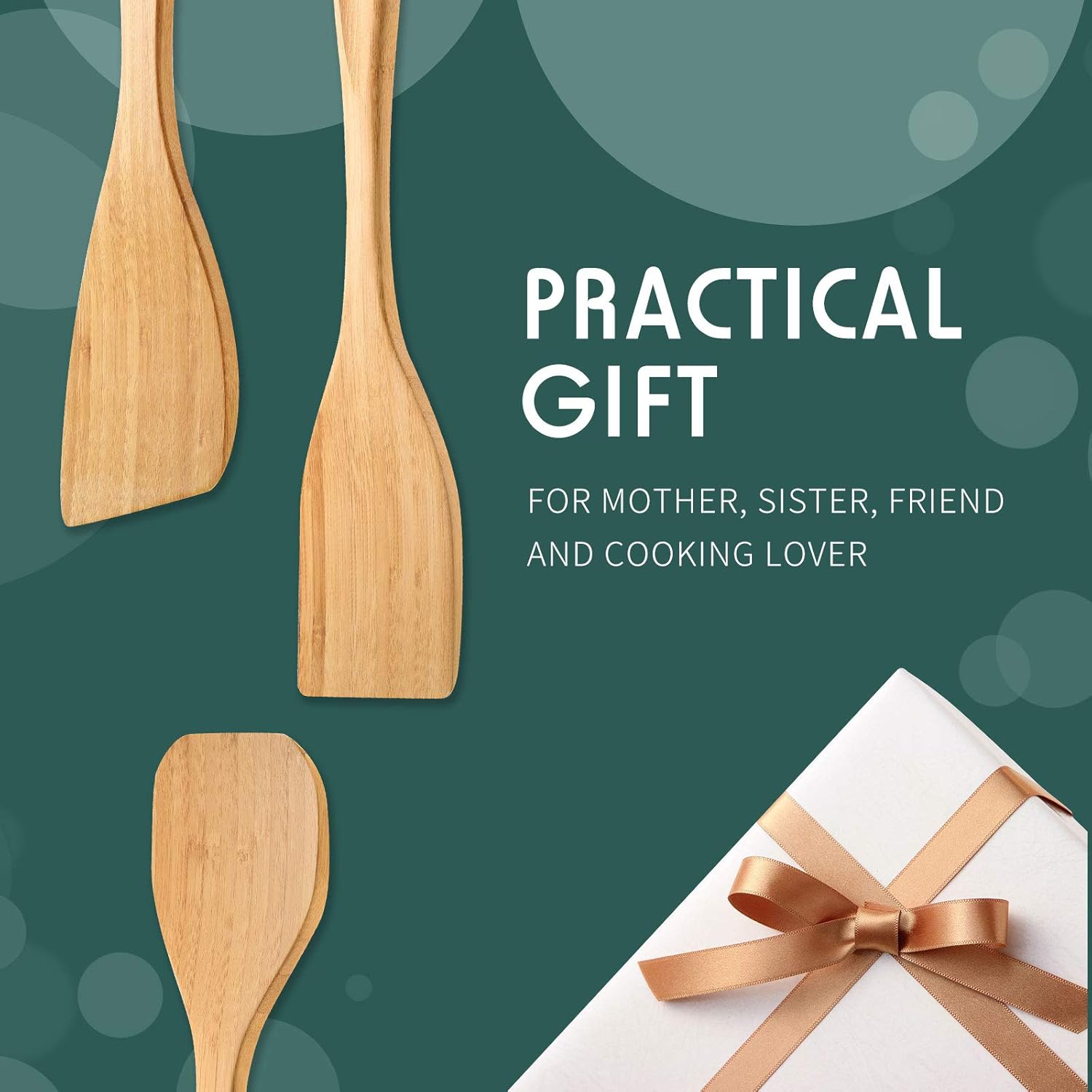3 Pieces Bamboo Cooking Spatula and Paddle Set Bamboo Turner Wok Spatula Spoon Heat Resistant Kitchen Utensil for Nonstick Cookware, 3 Styles - Image 7