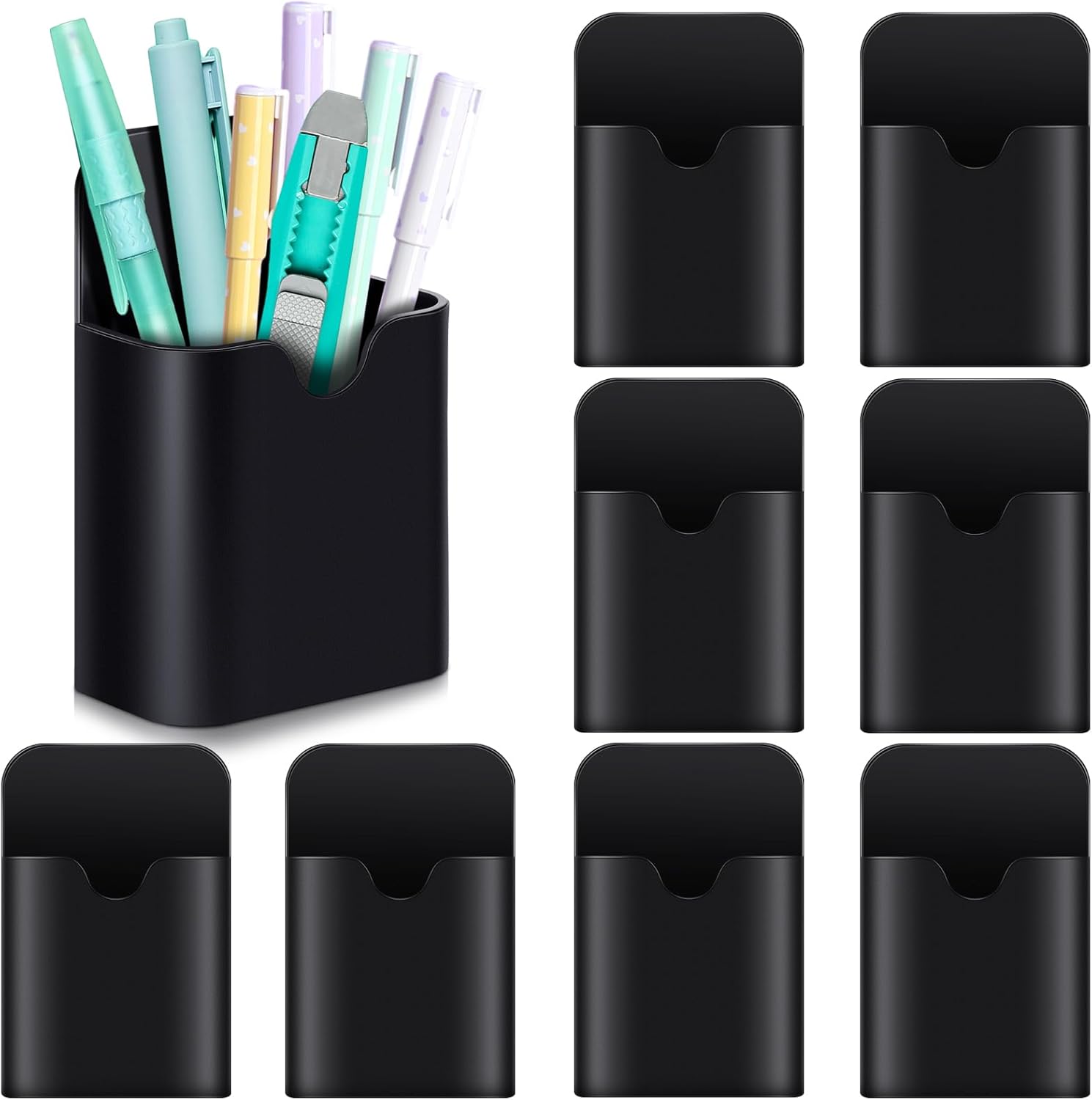 8 Pcs Magnetic Pen Marker Holders Dry Erase Magnetic Pen Pencil Holder Organizer Home Office Supplies for Refrigerator Whiteboard Locker (Black) - Image 1