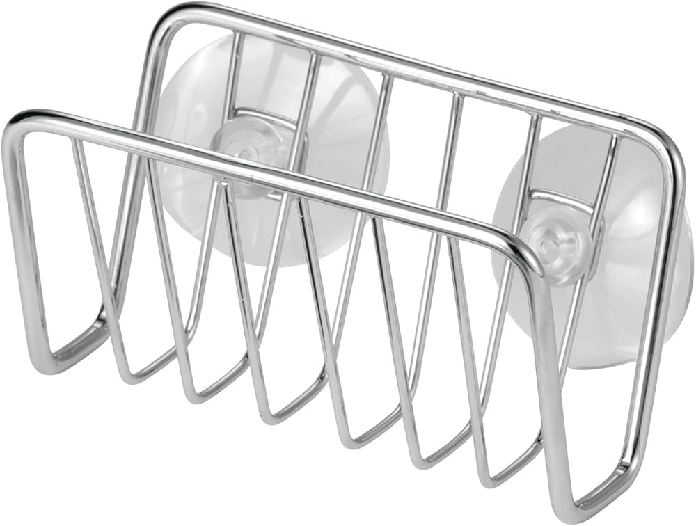 Metal Sponge Holder for Kitchen Sink with Suction Cups - Small Holder for Sponges in the Kitchen or Soap Holder in the Bathroom - Quick Drying Open Wire Basket - Ronde Collection - Chrome - Image 1