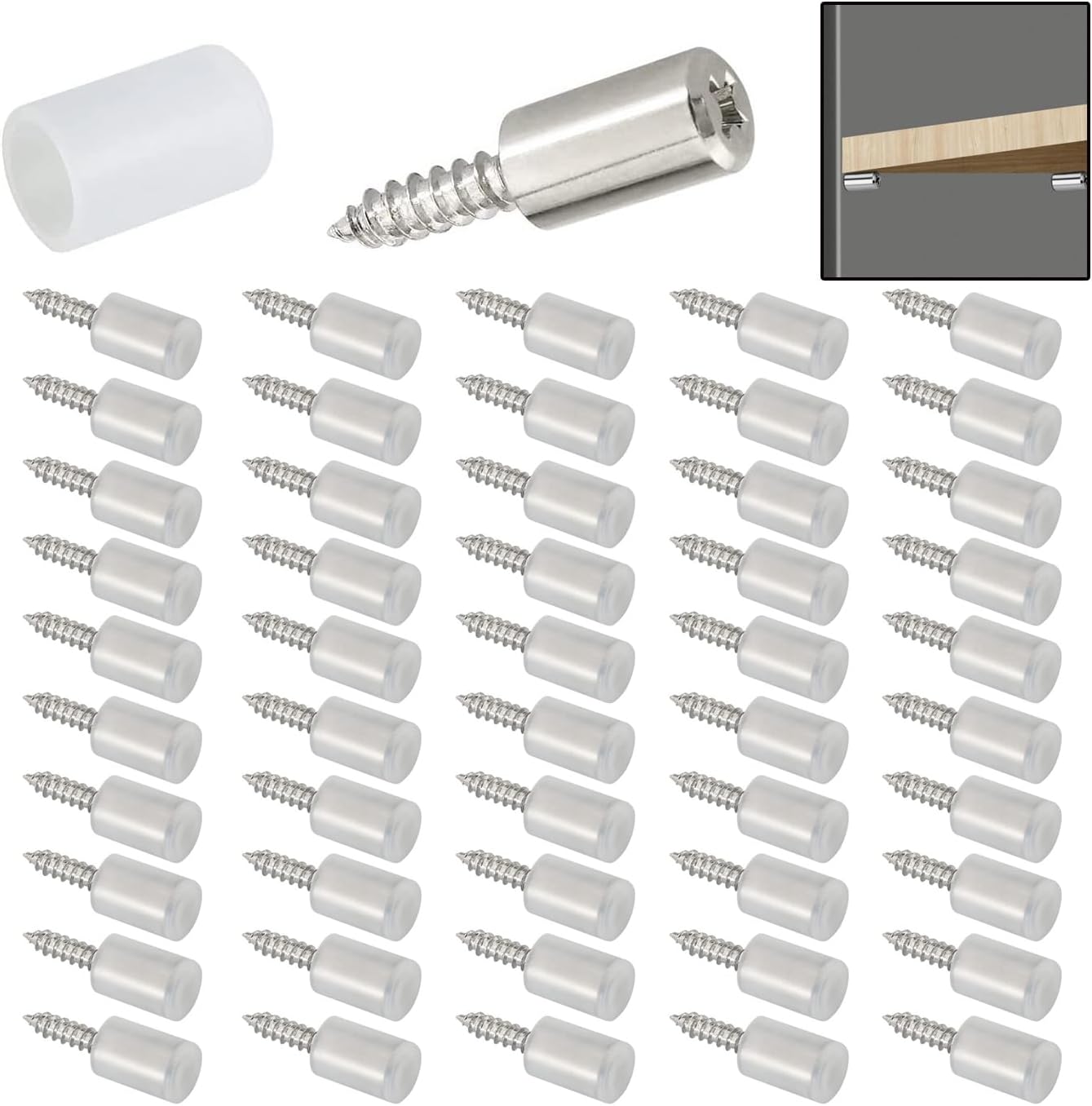 50Pcs Self-Tapping Screws for Cabinets - Non-Slip Sleeve Shelf Pins, Laminate Fixed Support Pegs for Kitchen Utensils, Bookcases, Wardrobes (Cross Head Phillips Cabinet Hardware) - Image 1