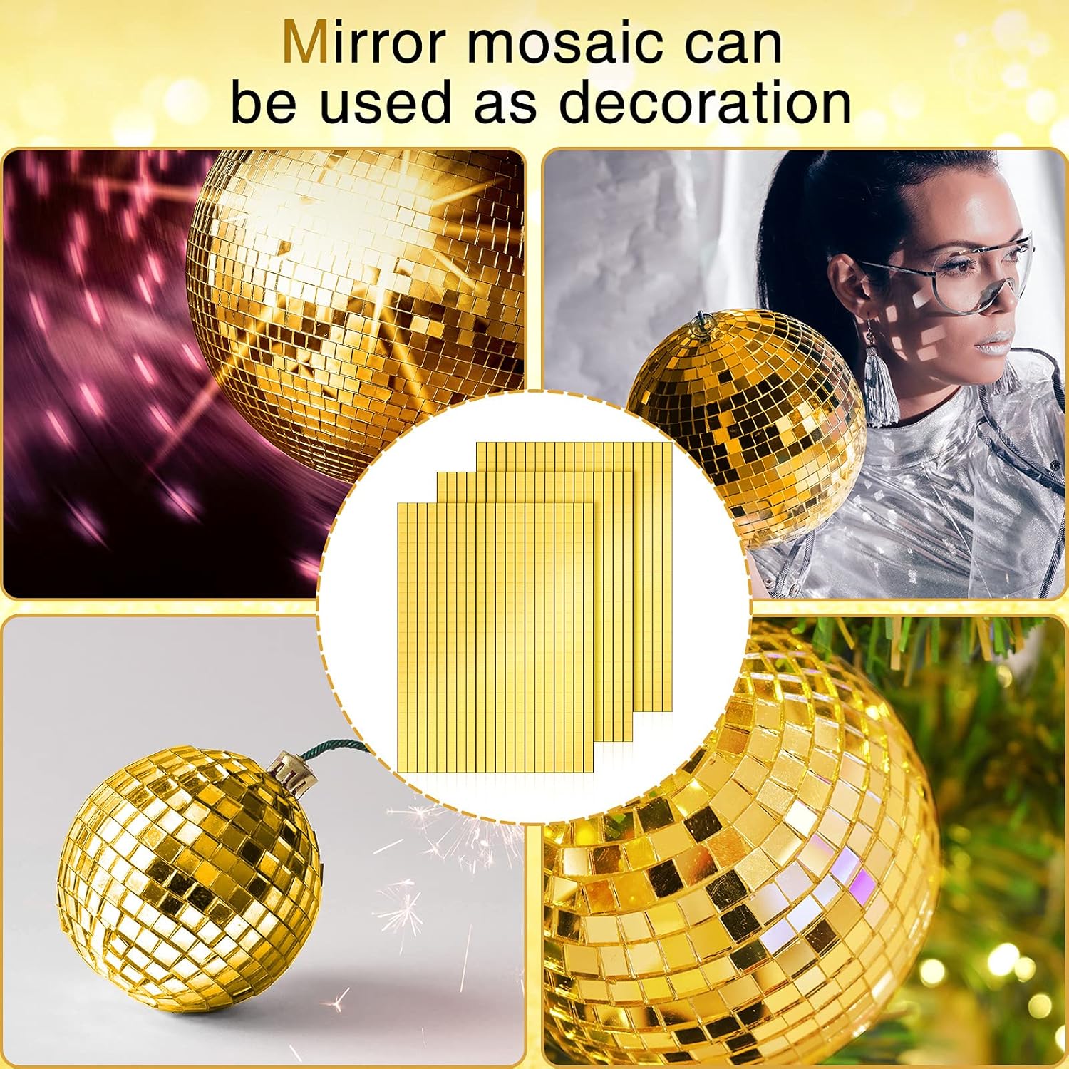 3600 Pieces Mirrors Mosaic Disco Ball Mirror Tiles Self-Adhesive Real Square Glass Mirror DIY Tiles for Craft DIY Glass Decorations Making(Gold,0.2 Inch) - Image 3